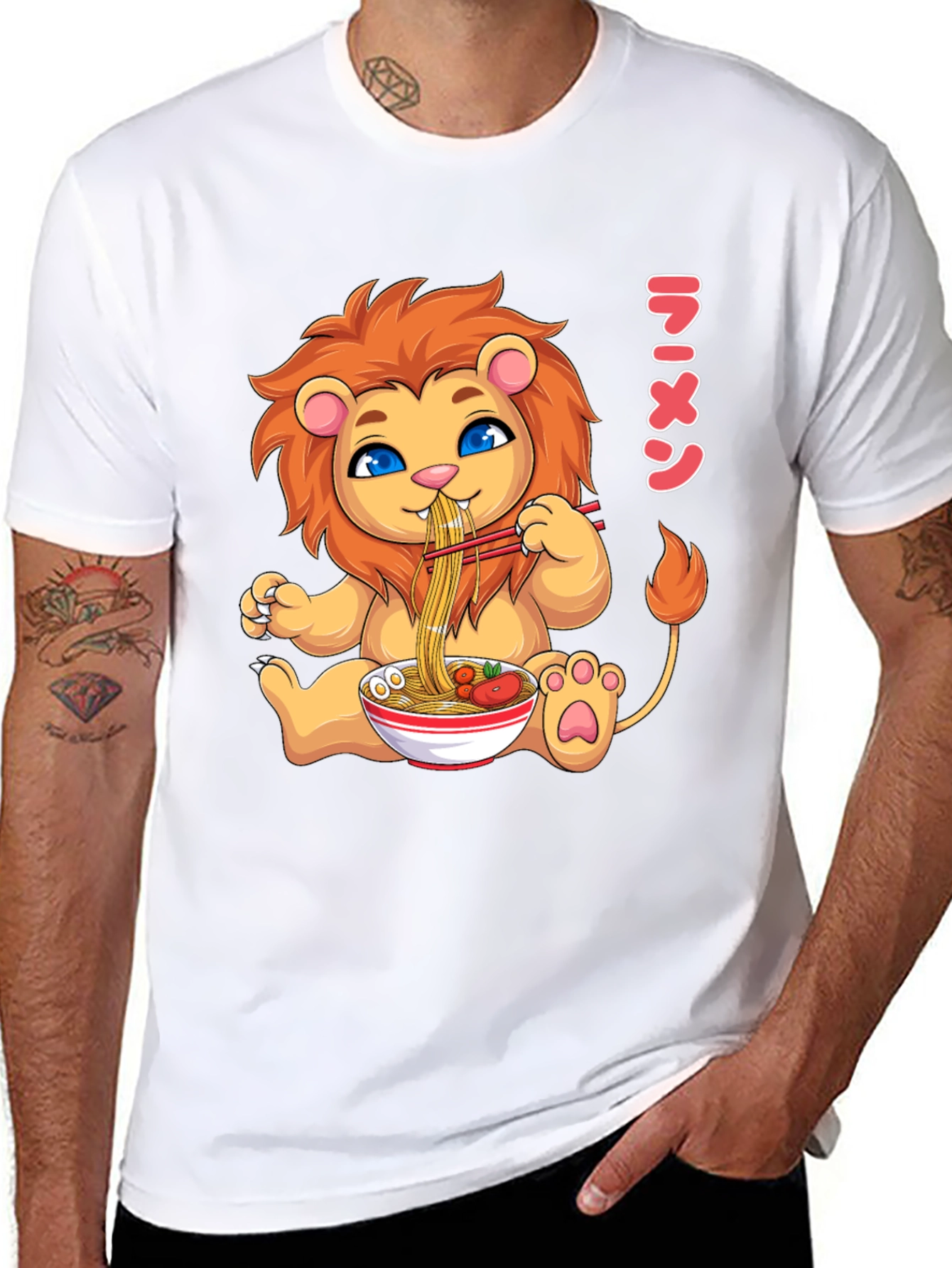 Ramen Lion Graphic Tee - Cute Cartoon Style T-Shirt