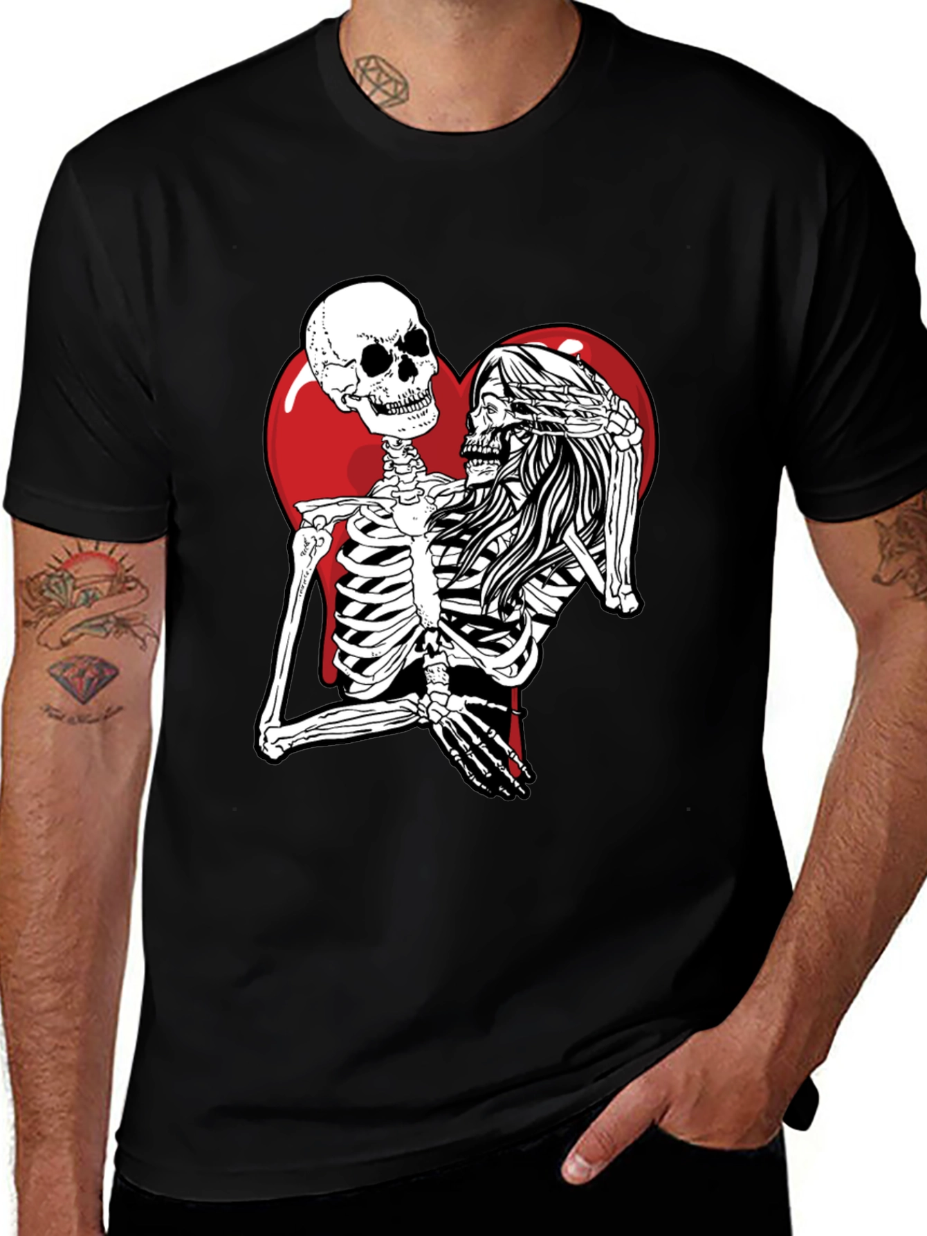 Skeleton Love Black T-Shirt - Unique Graphic Tee