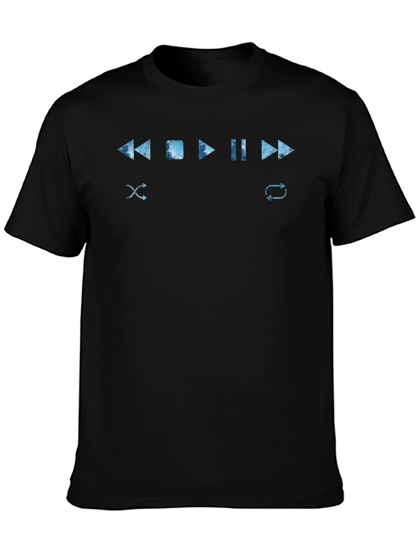 Mens Black T-Shirt with Music Player Control Design