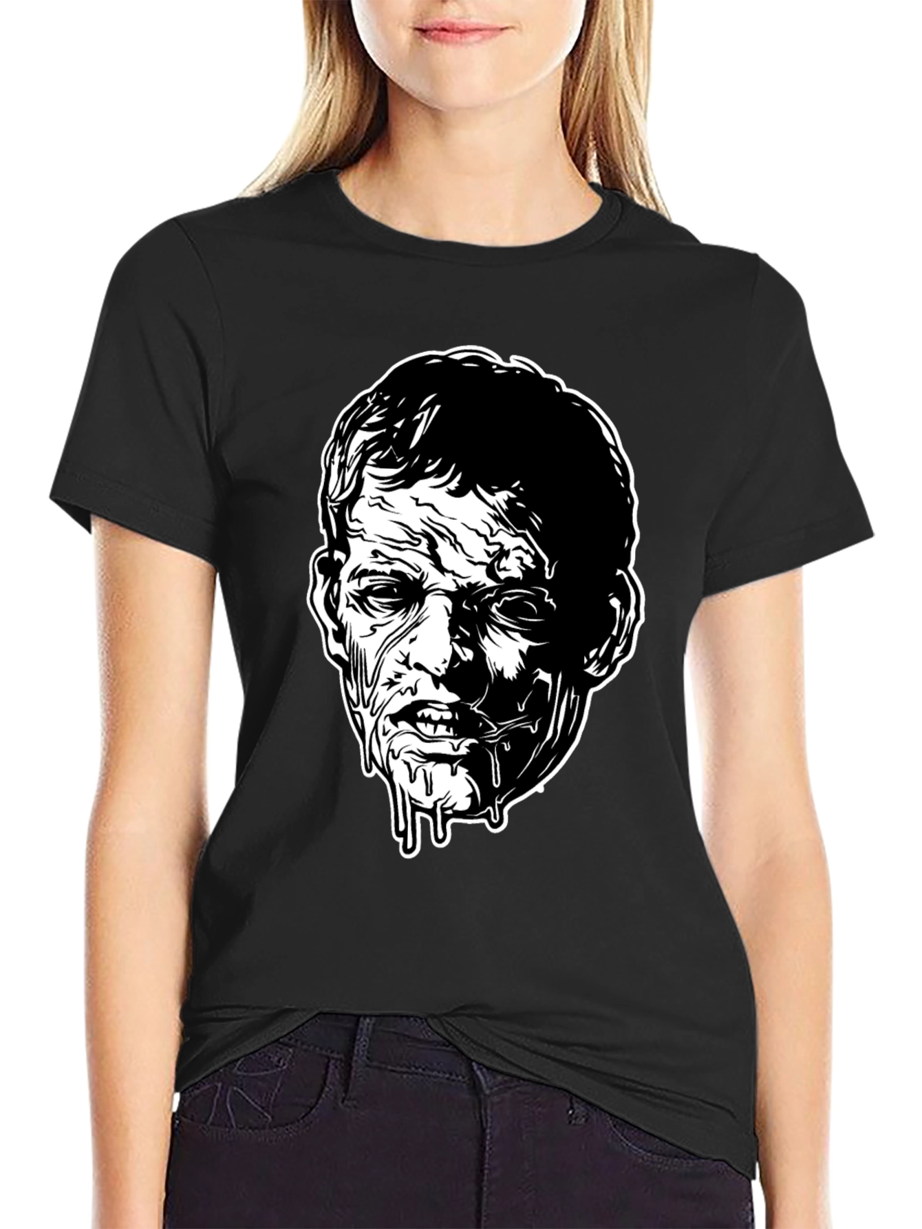Zombie Face Graphic Tee - Black