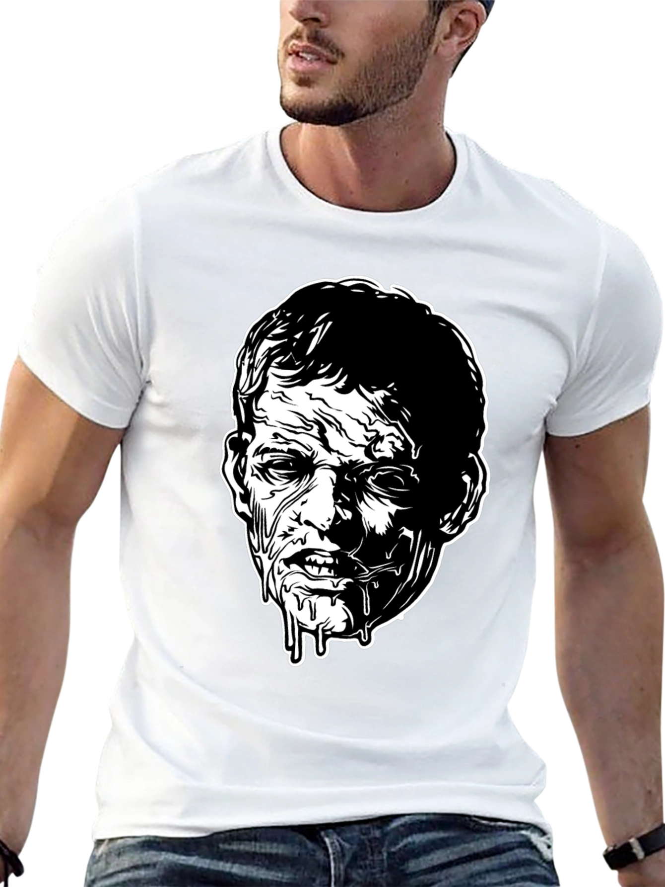 Zombie Face Graphic Tee - Black