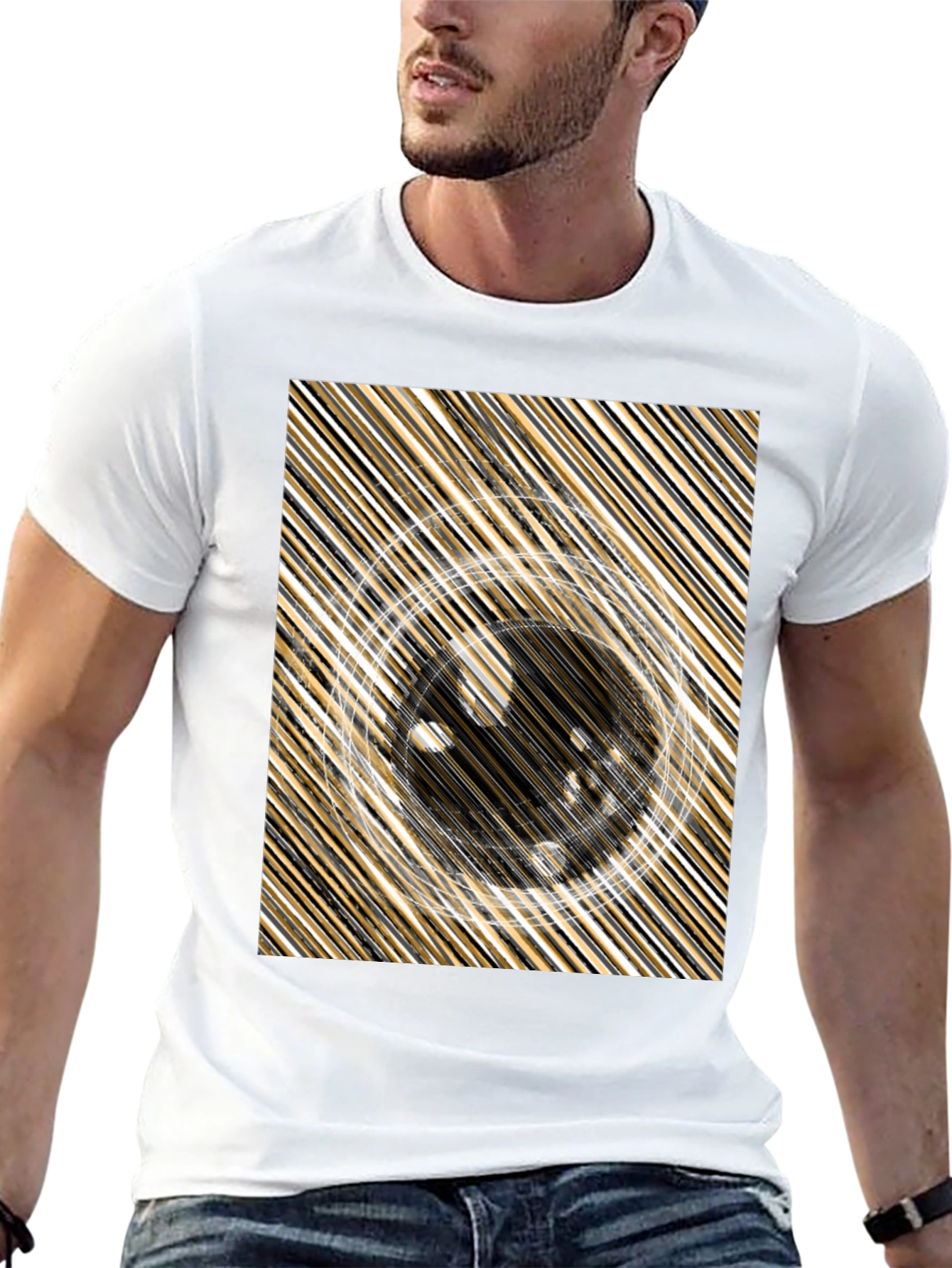 Abstract Design Black Crew Neck Tee