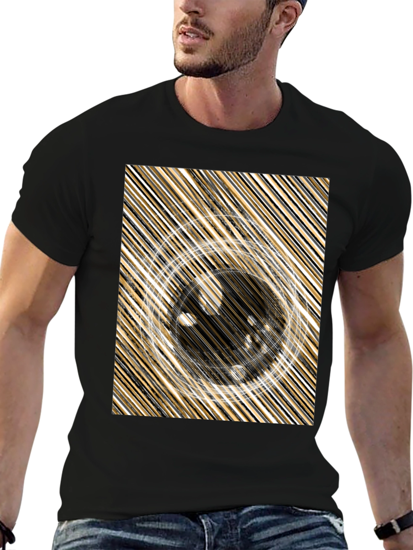 Abstract Design Black Crew Neck Tee