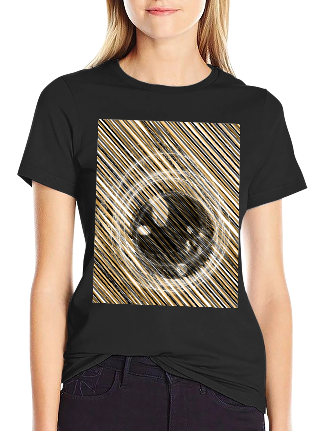 Abstract Design Black Crew Neck Tee