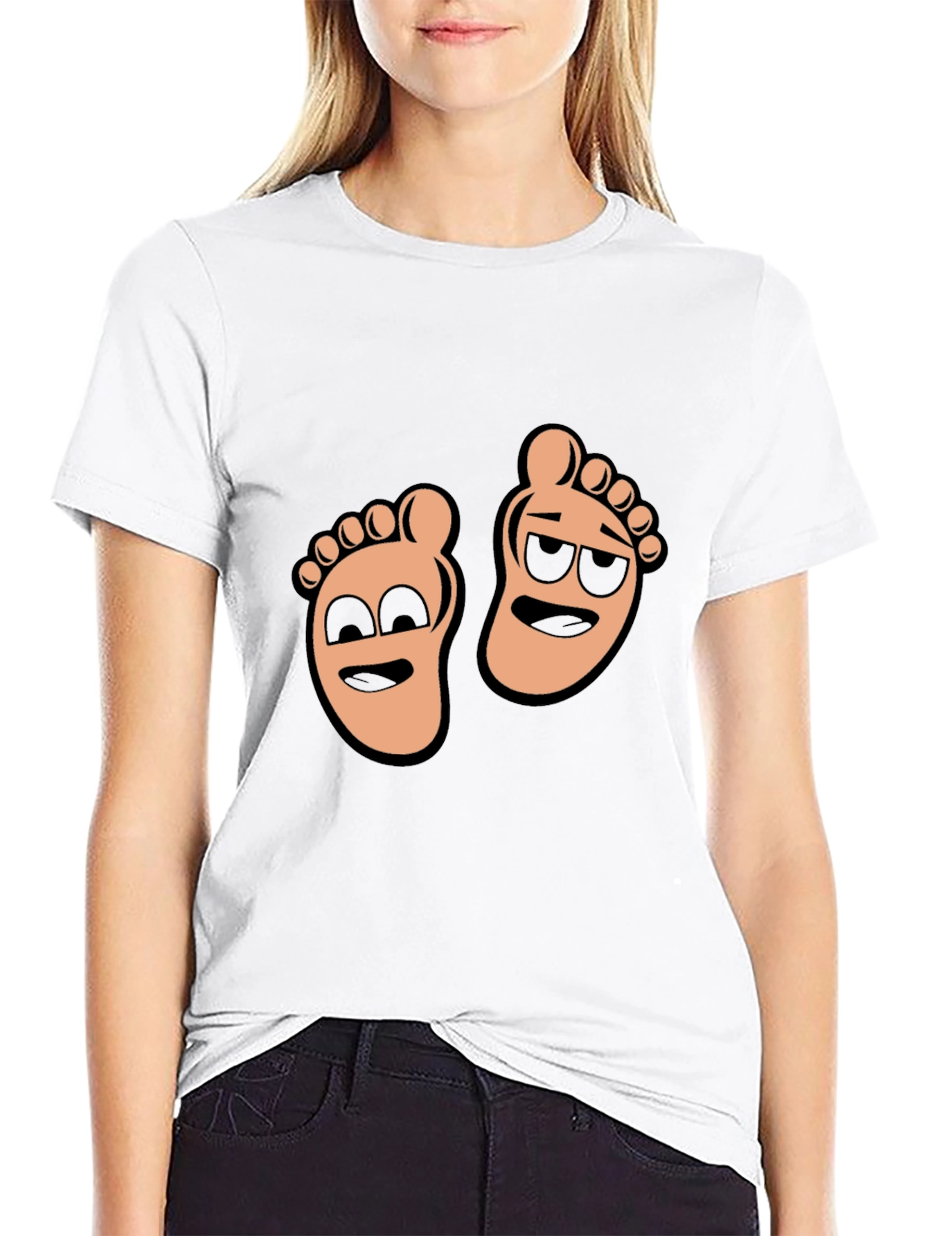 Cartoon Feet Graphic T-Shirt - Black