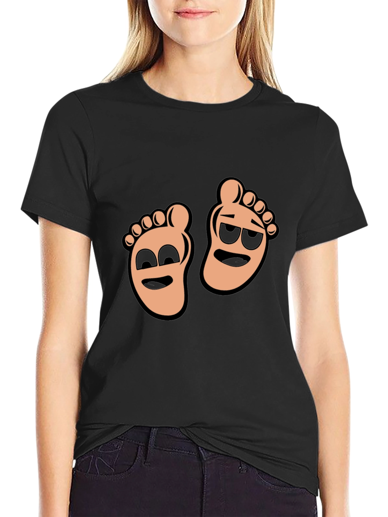 Cartoon Feet Graphic T-Shirt - Black