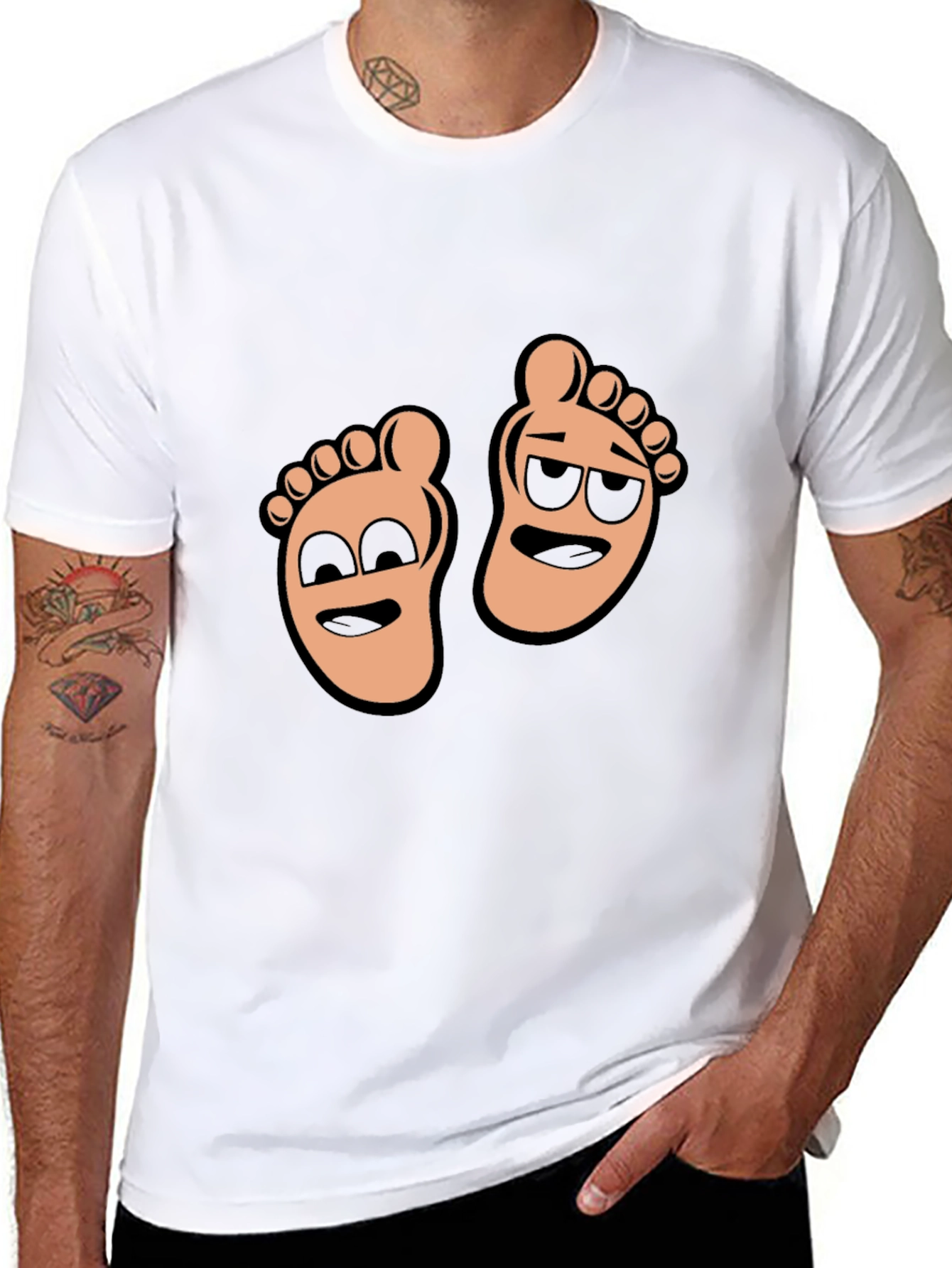 Cartoon Feet Graphic T-Shirt - Black