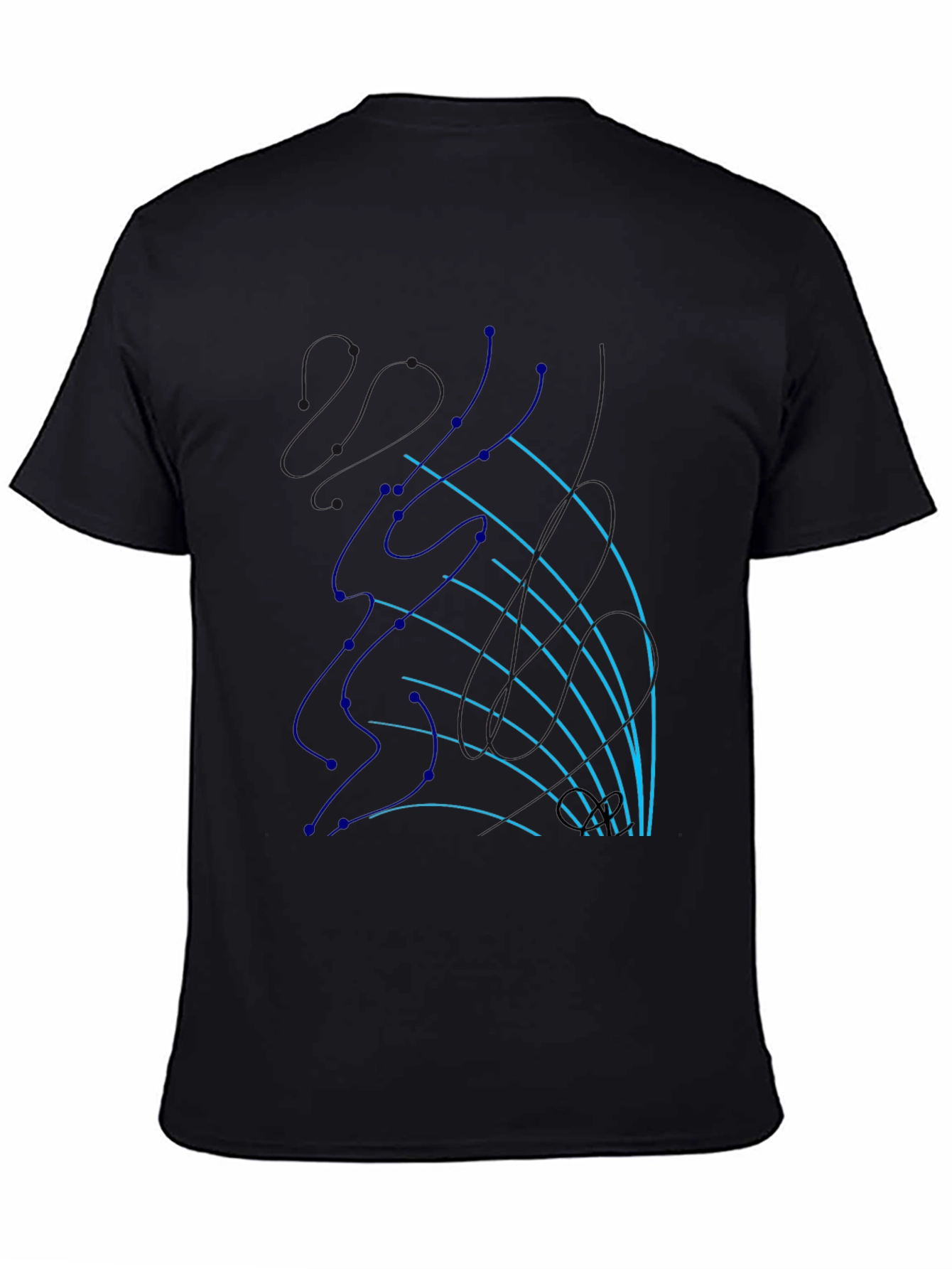 Abstract Line Art Graphic Tee - Black Cotton T-Shirt