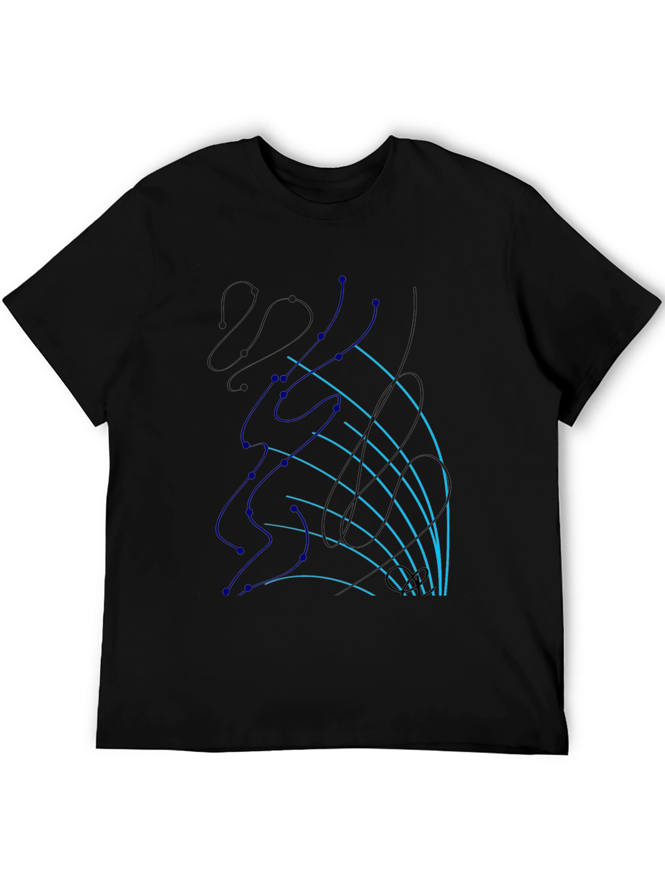 Abstract Line Art Graphic Tee - Black Cotton T-Shirt
