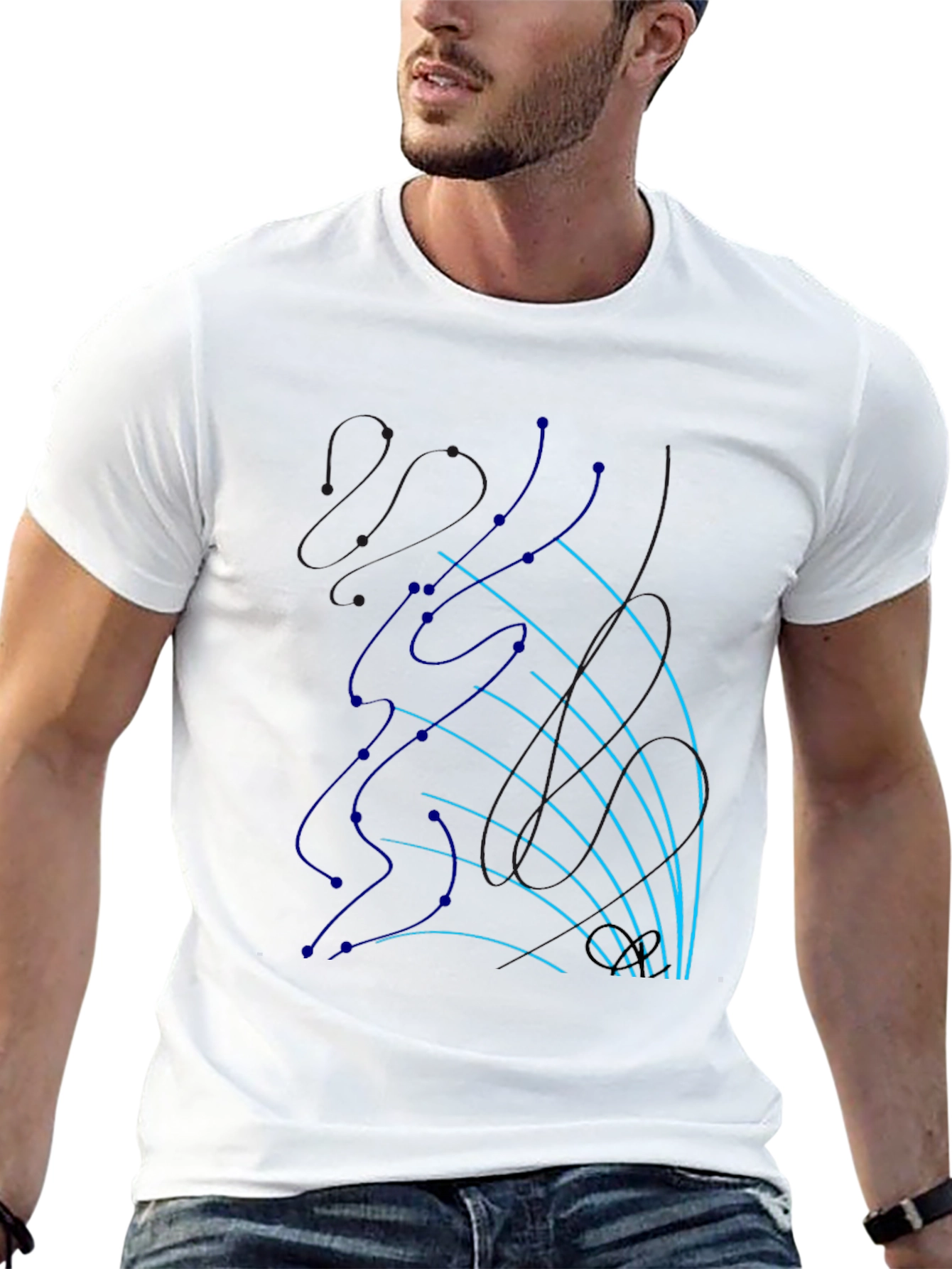 Abstract Line Art Graphic Tee - Black Cotton T-Shirt