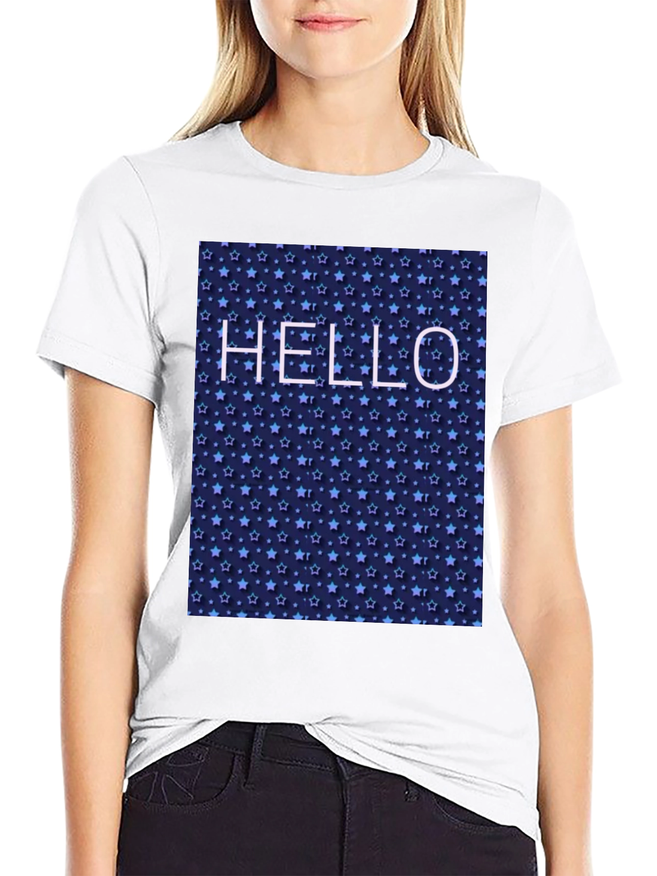 Starry Night Hello Black T-Shirt