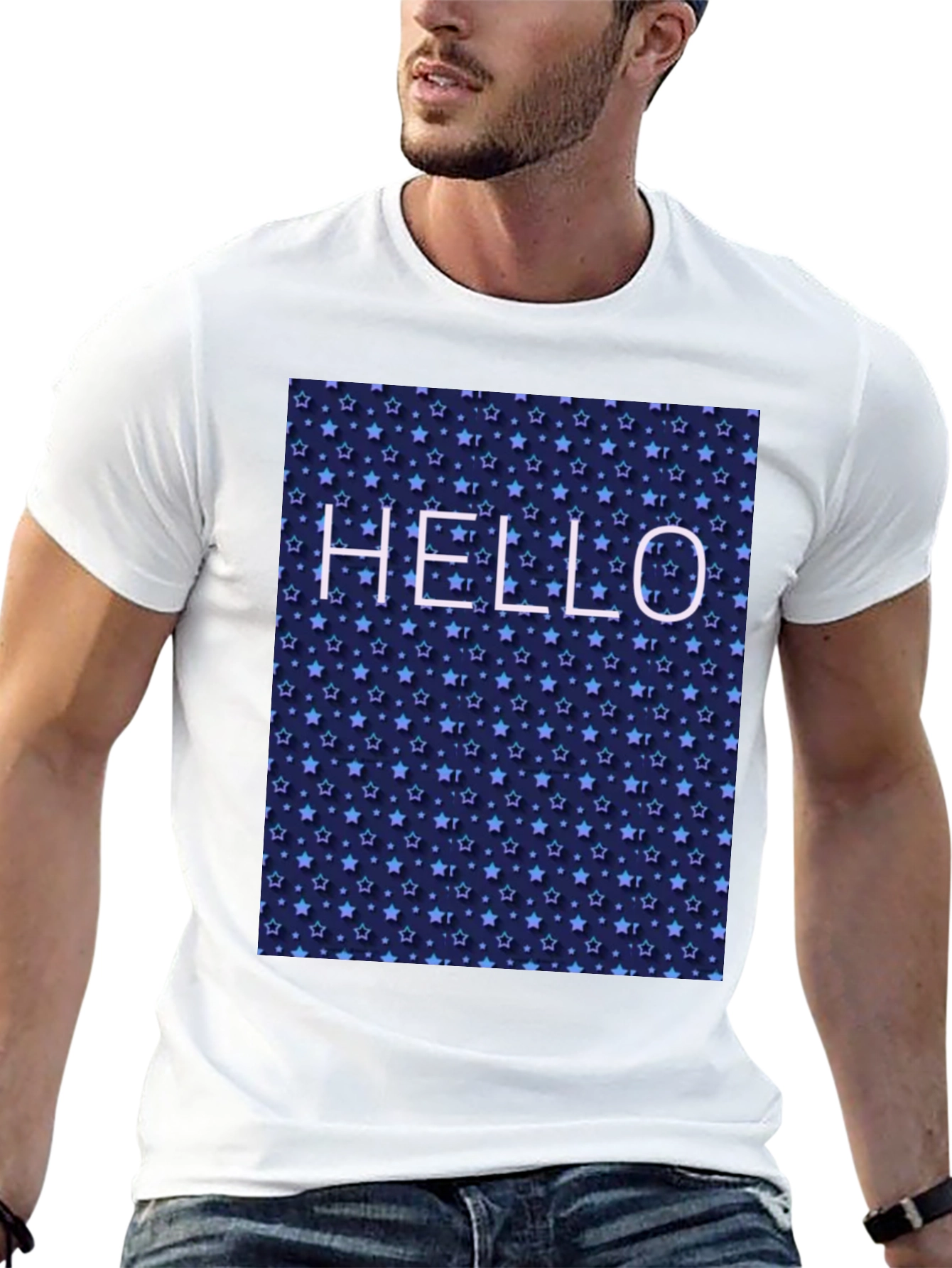 Starry Night Hello Black T-Shirt