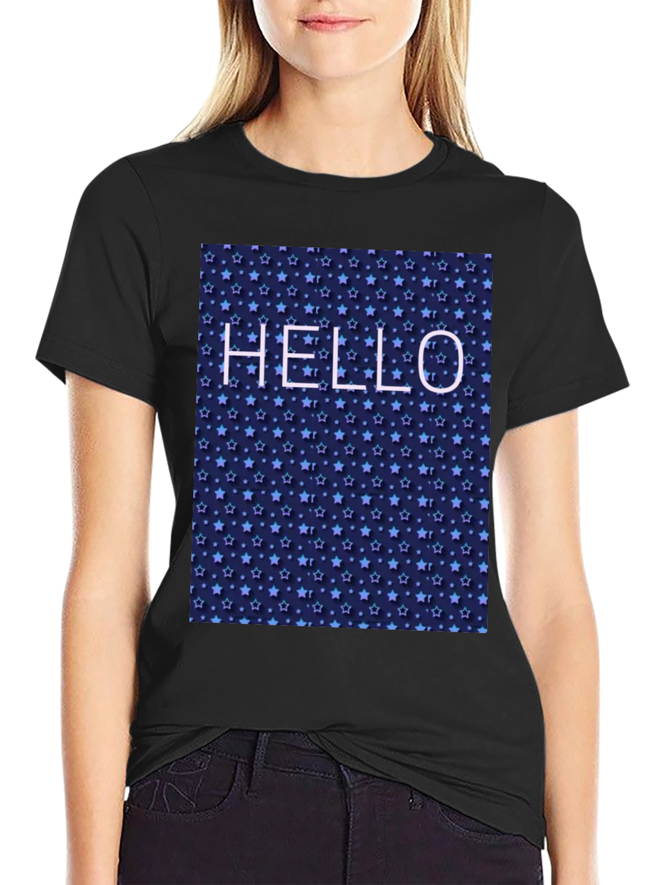 Starry Night Hello Black T-Shirt
