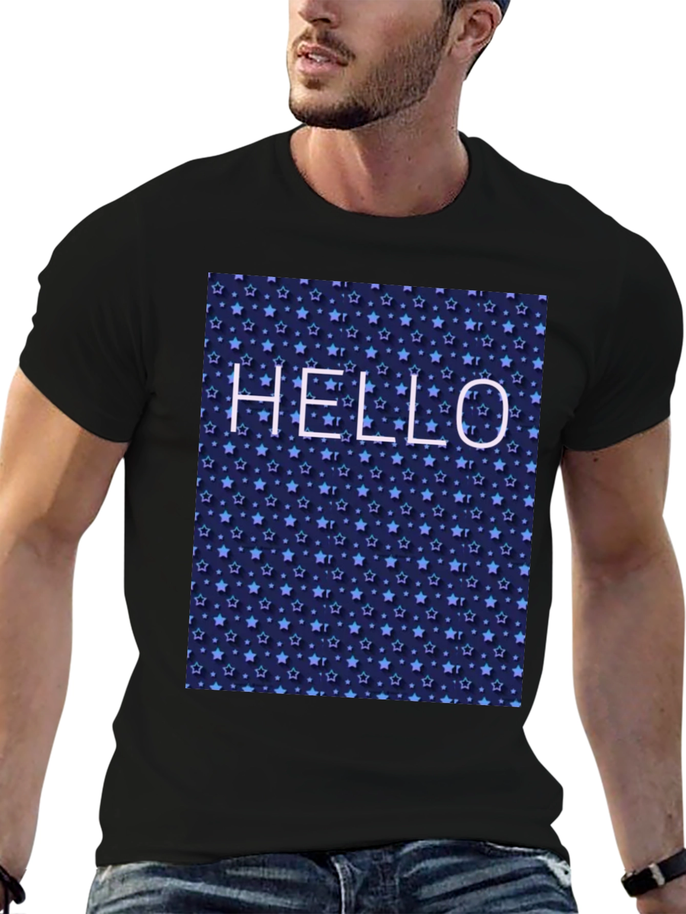 Starry Night Hello Black T-Shirt