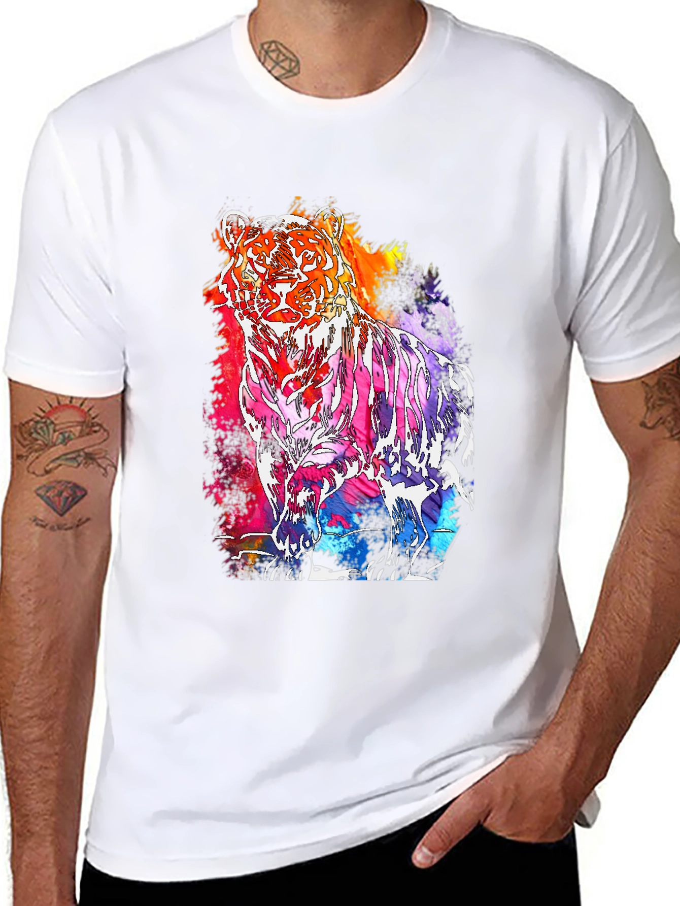 Vibrant Tiger Graphic Tee - Mens Black T-Shirt