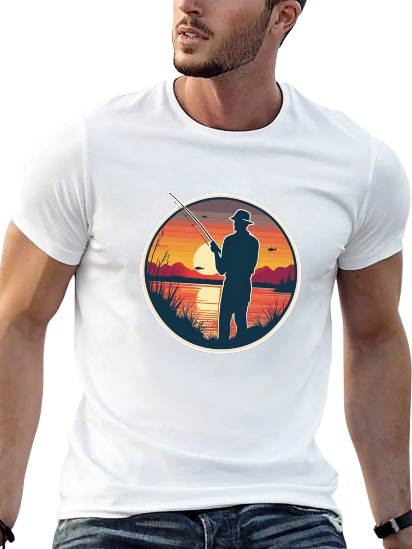 Fisherman Sunset Graphic Tee - Black Cotton