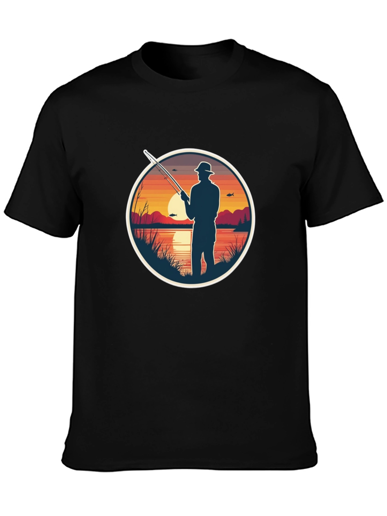 Fisherman Sunset Graphic Tee - Black Cotton
