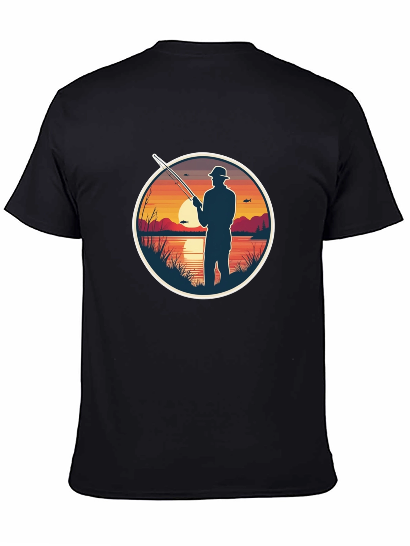 Fisherman Sunset Graphic Tee - Black Cotton