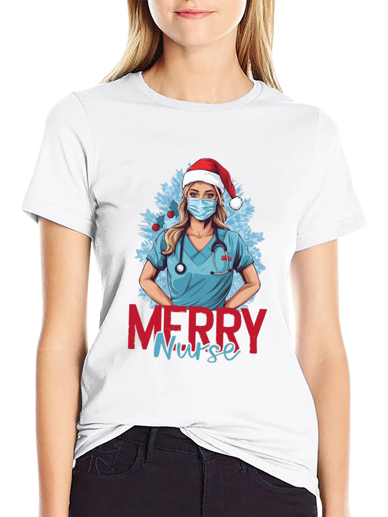 Merry Nurse Christmas Graphic T-Shirt