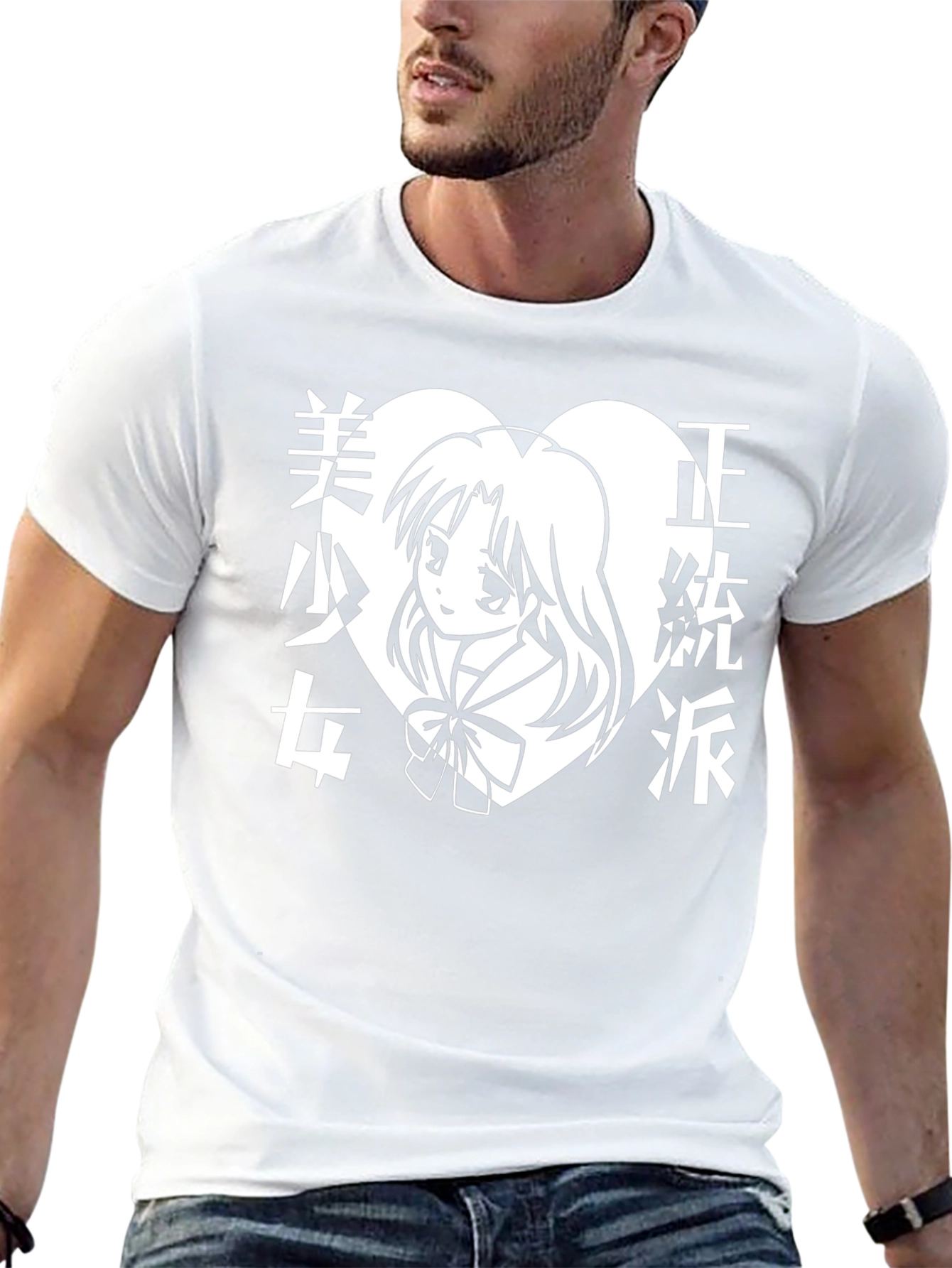 Anime Girl Heart Graphic Black T-Shirt