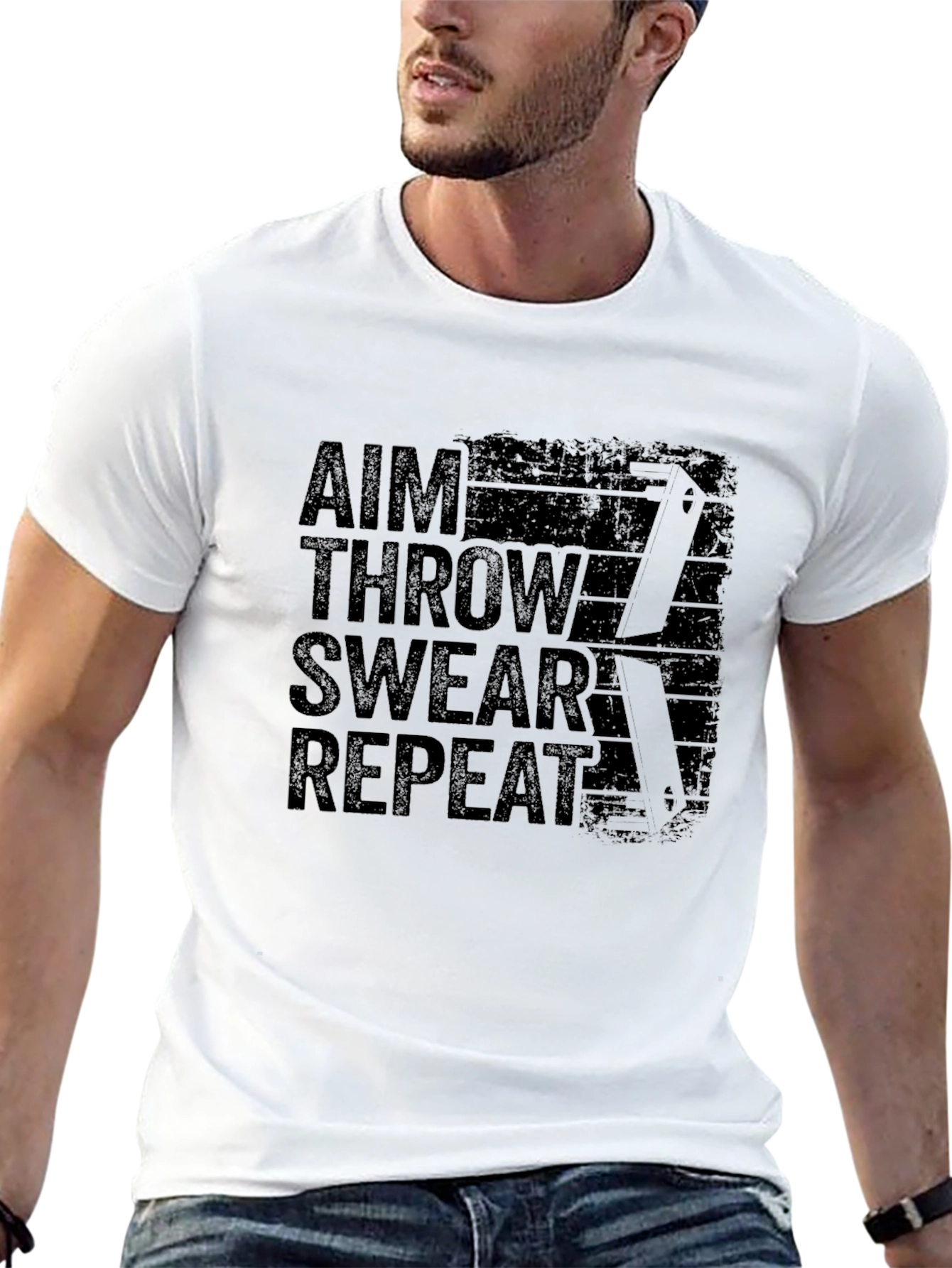Aim Throw Swear Repeat - Mens Black T-Shirt