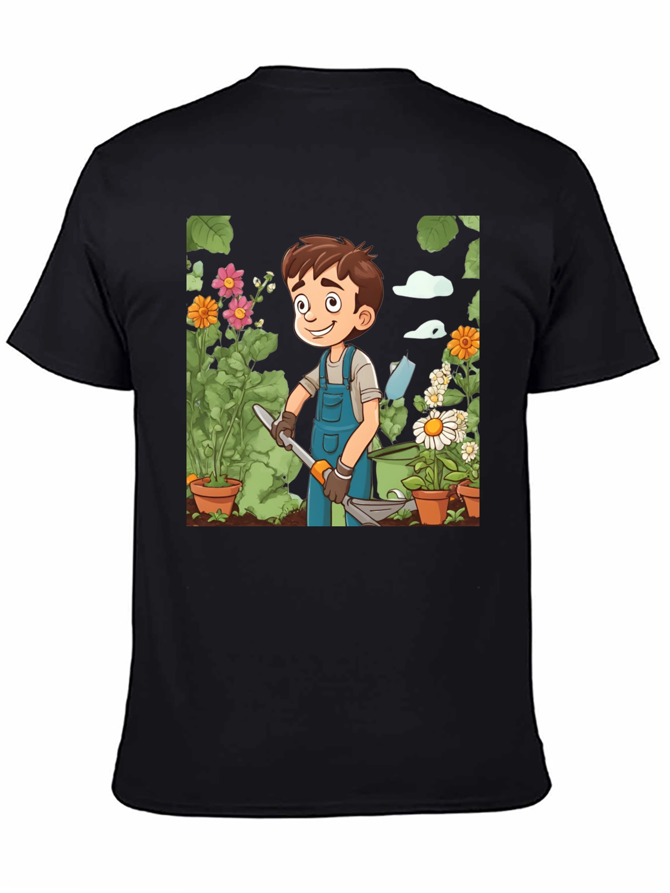 Gardener Boy Graphic Tee - Black Cotton T-Shirt