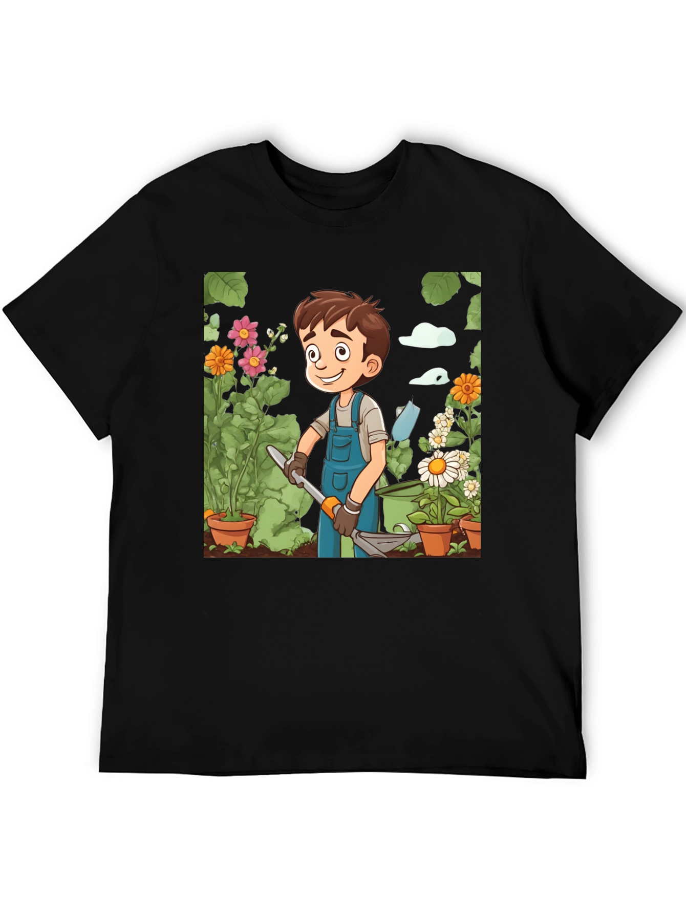Gardener Boy Graphic Tee - Black Cotton T-Shirt