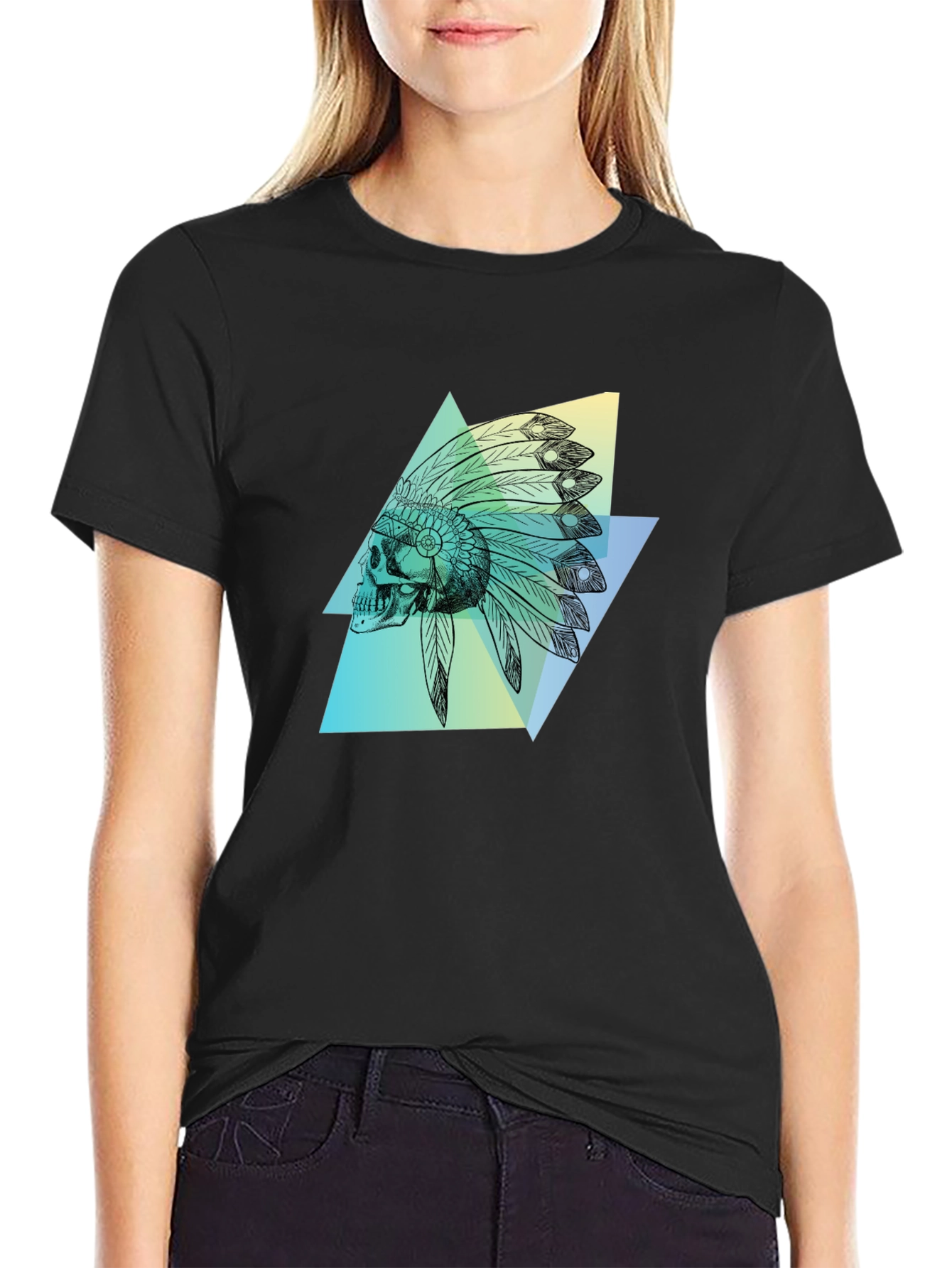 Skull Headdress Graphic Tee - Black