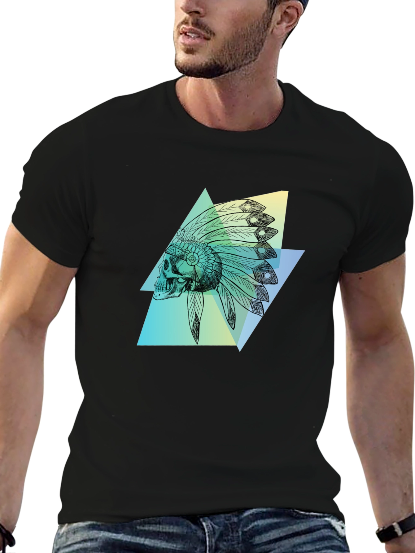 Skull Headdress Graphic Tee - Black