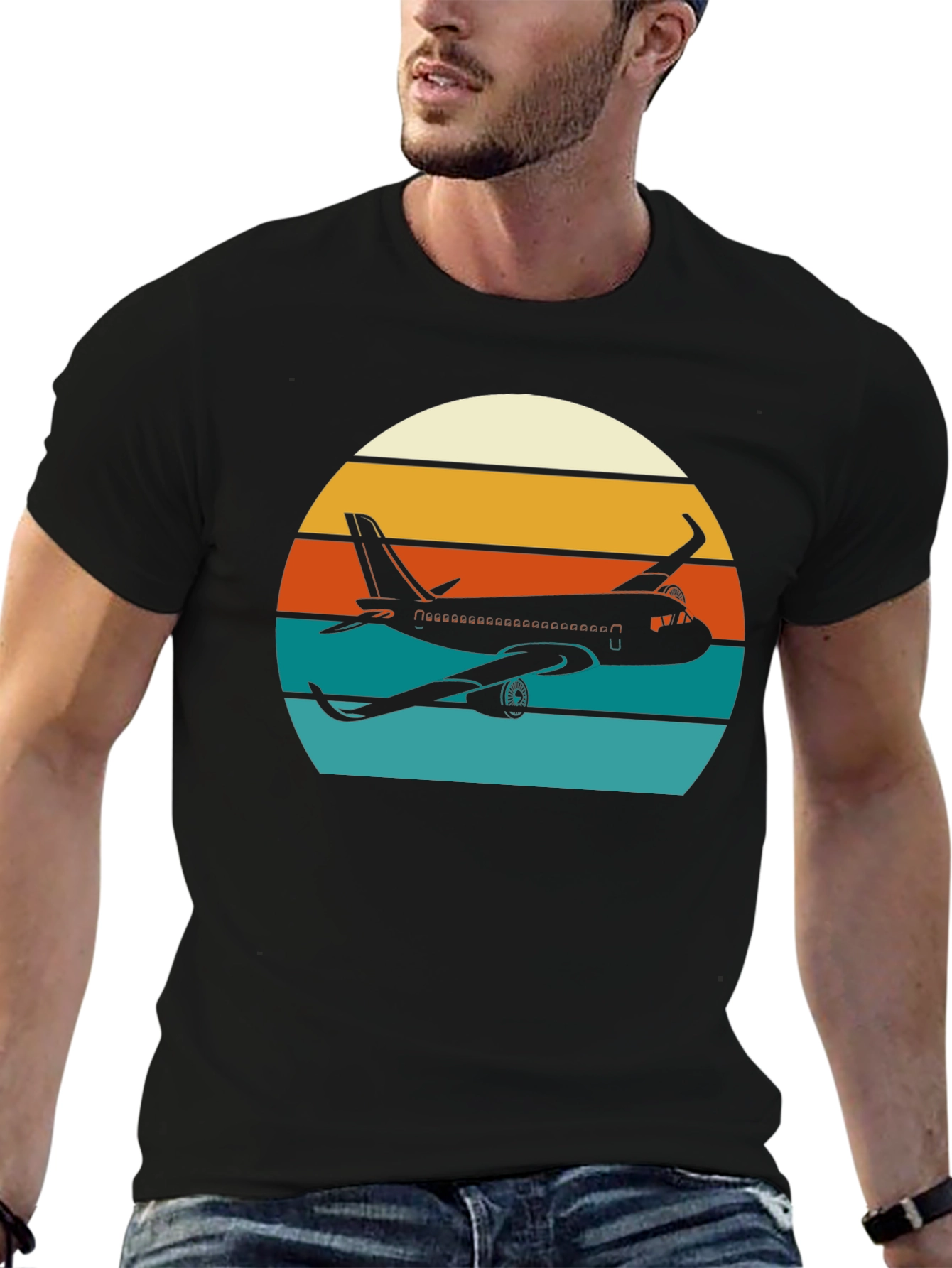 Retro Airplane Sunset Graphic Tee - Aviation Lover Shirt