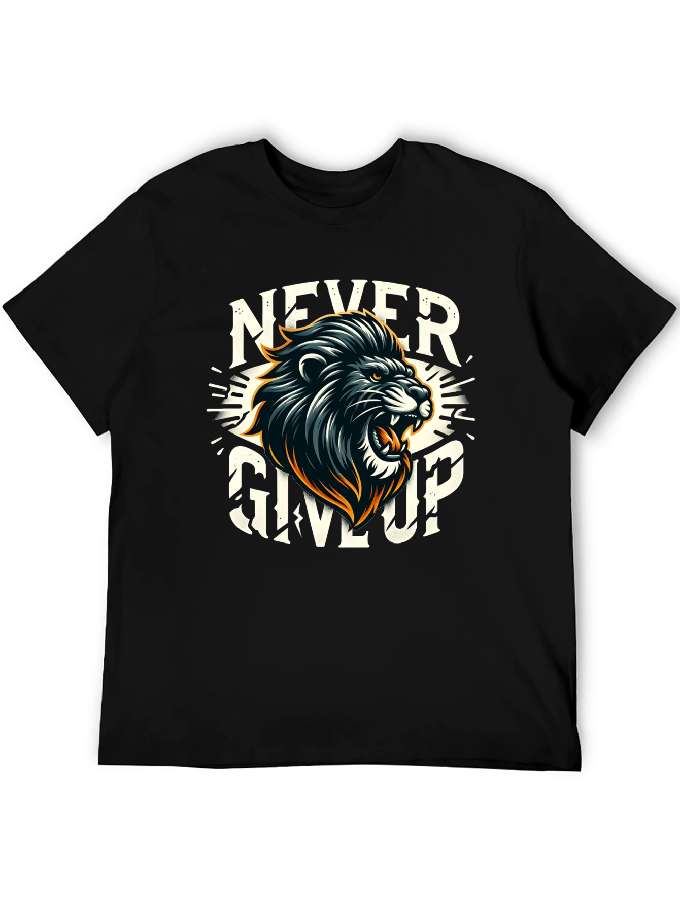 Never Give Up Lion Graphic T-Shirt