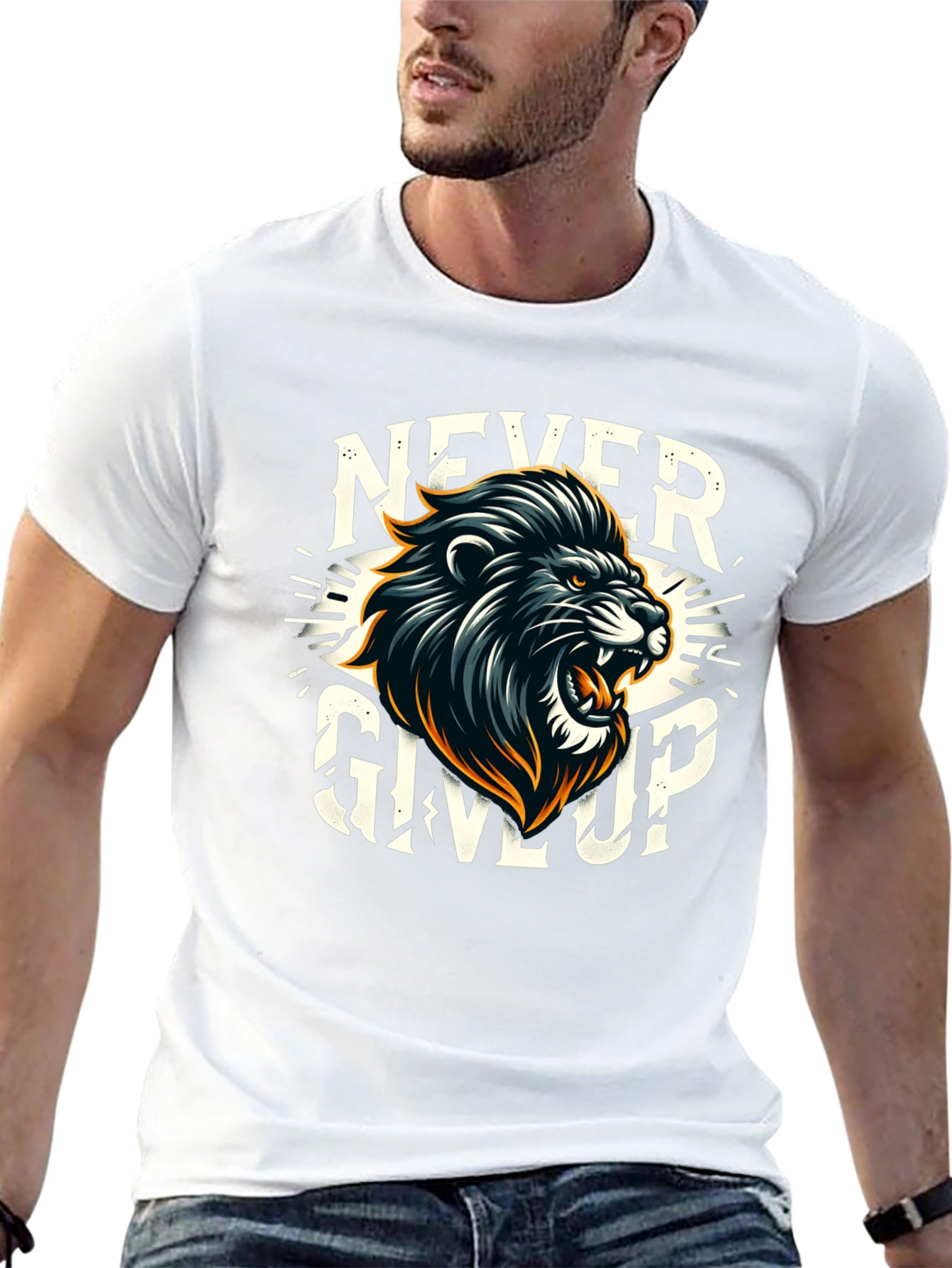 Never Give Up Lion Graphic T-Shirt