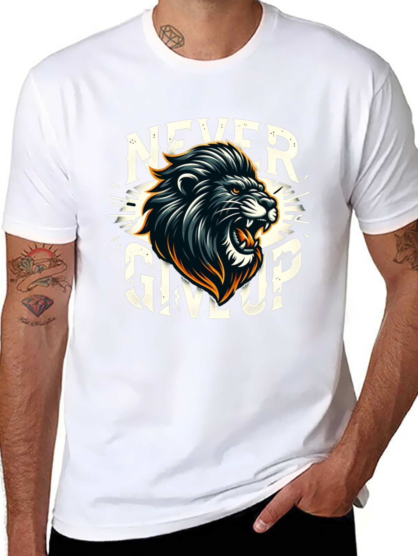 Never Give Up Lion Graphic T-Shirt