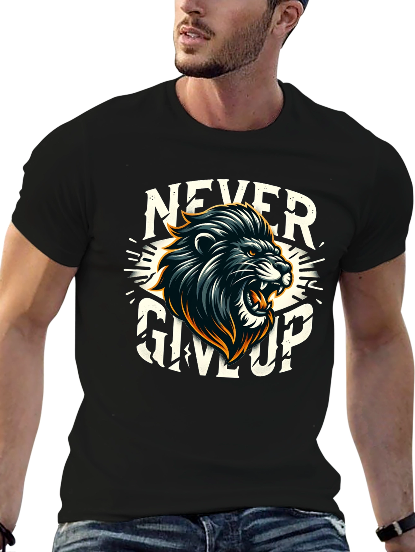 Never Give Up Lion Graphic T-Shirt