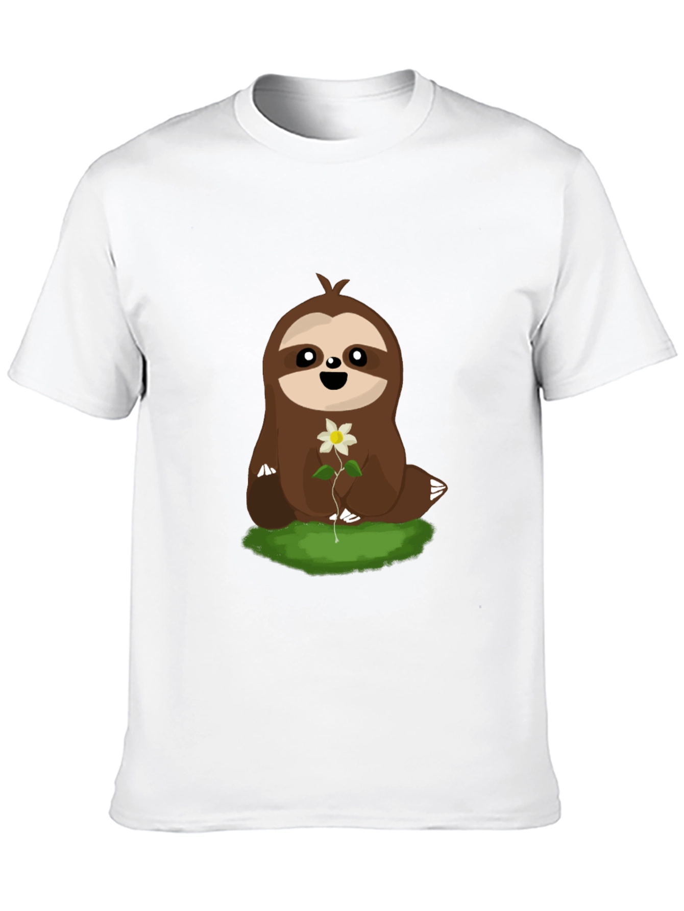 Cute Sloth with Flower Graphic T-Shirt - Black
