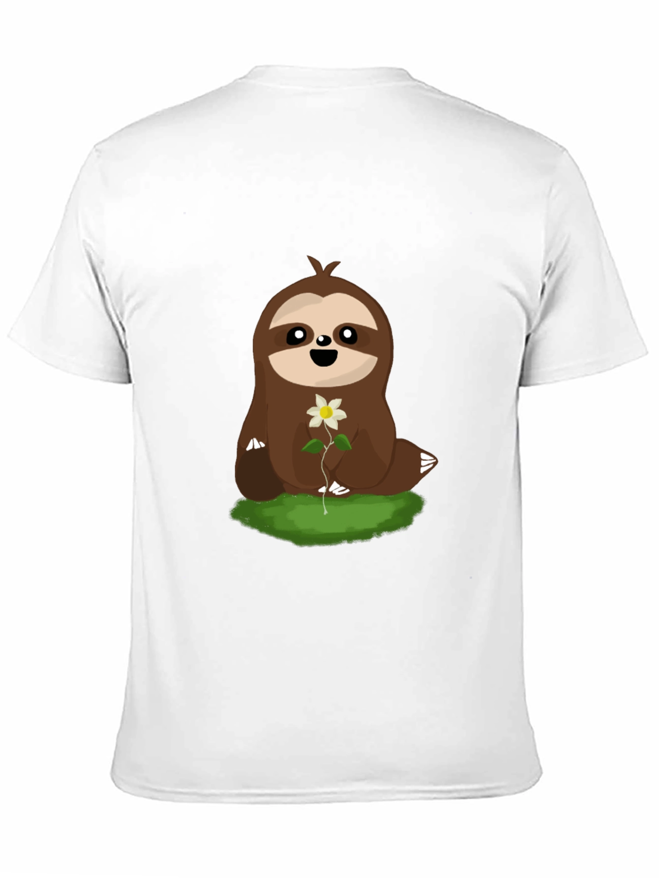 Cute Sloth with Flower Graphic T-Shirt - Black