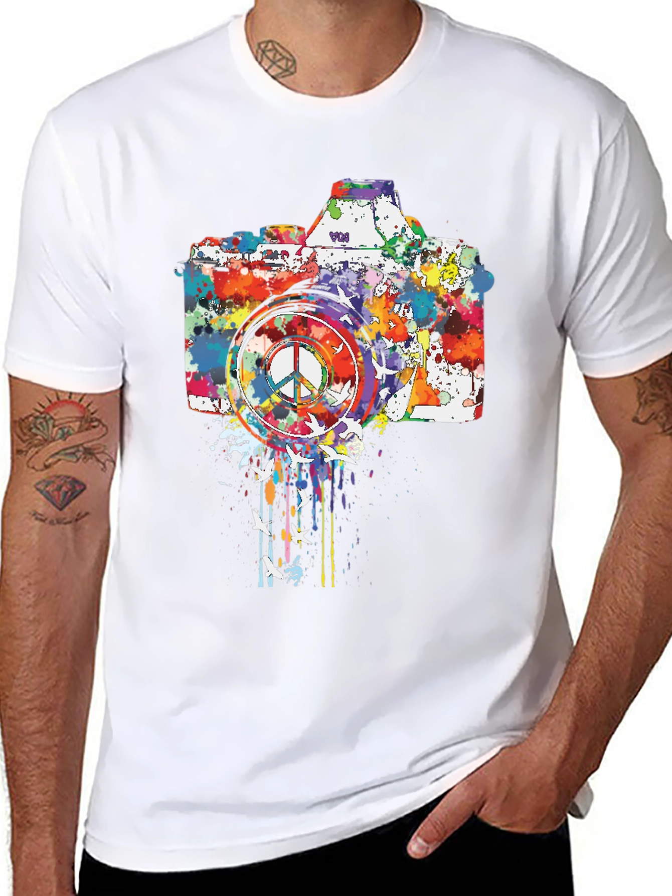 Peace Camera Graphic Tee - Artsy Design