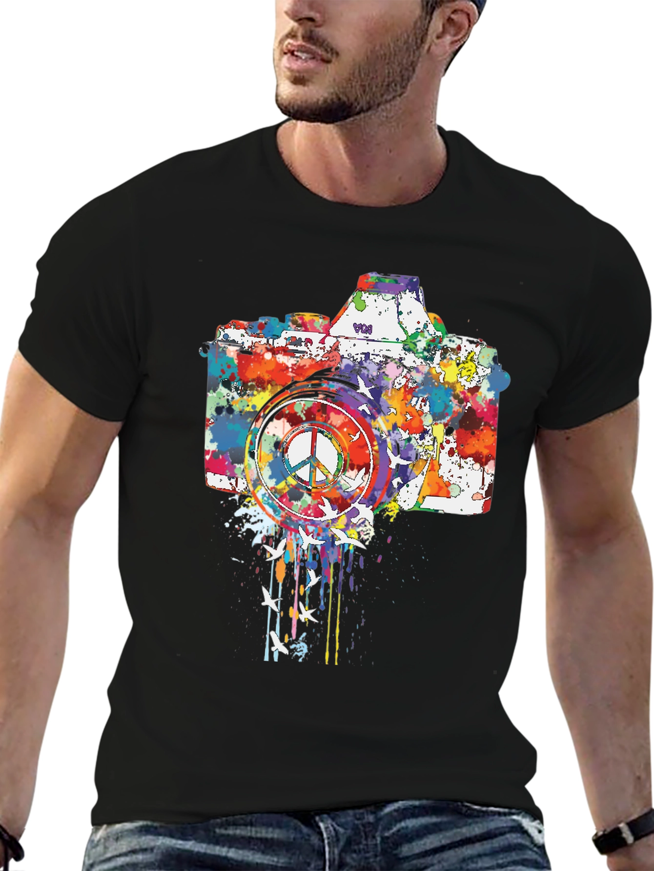 Peace Camera Graphic Tee - Artsy Design