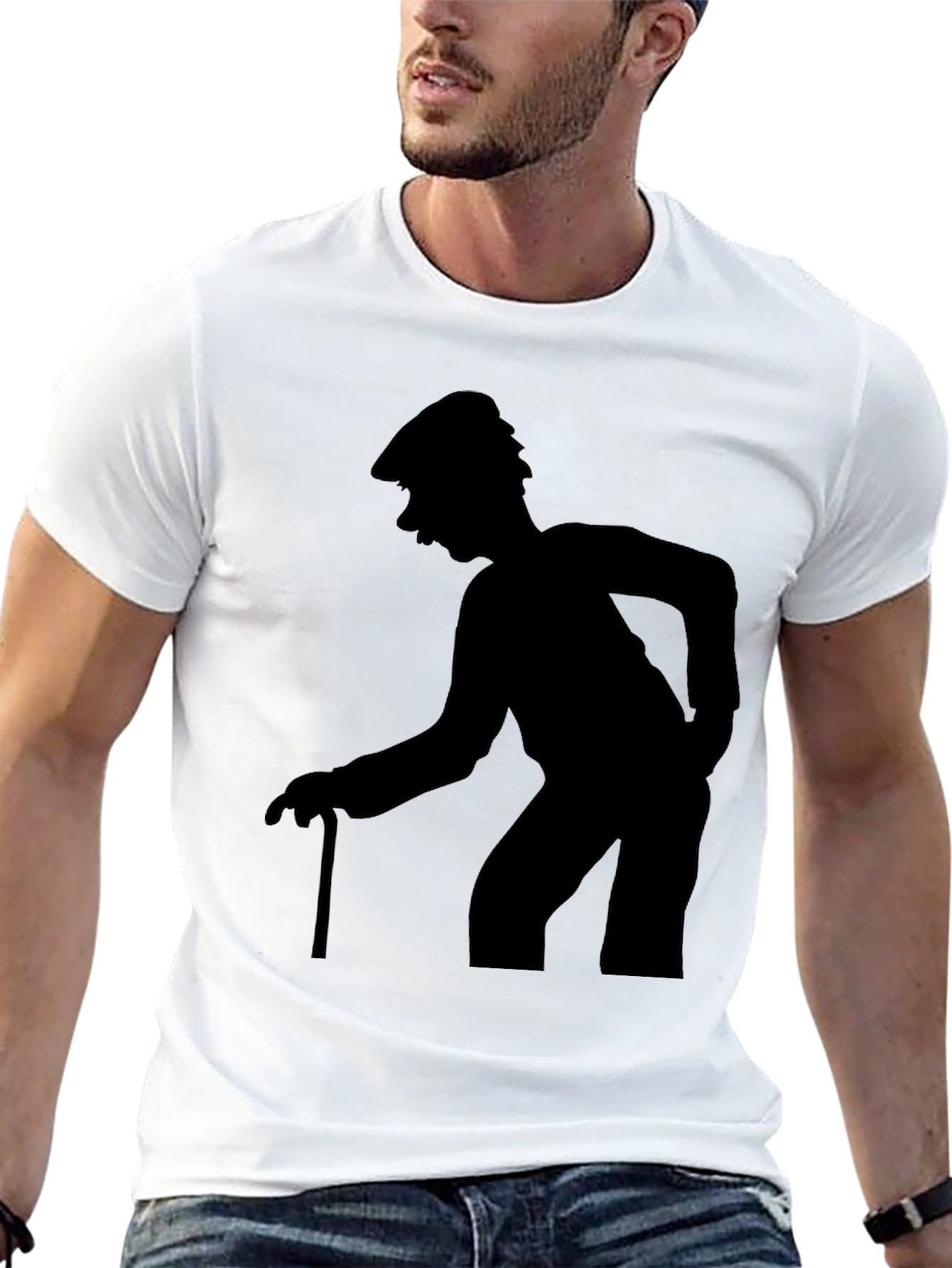 Silhouette Old Man Walking Stick T-Shirt