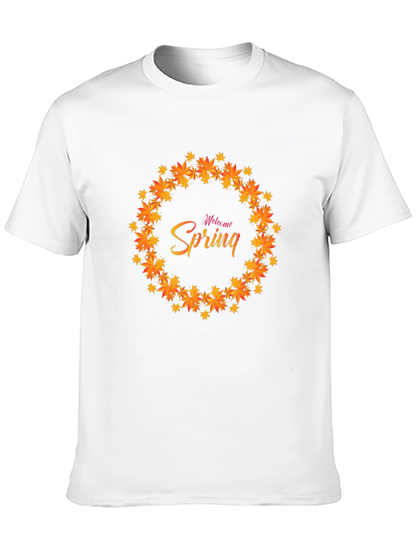 Welcome Spring Leaf Wreath Black T-Shirt