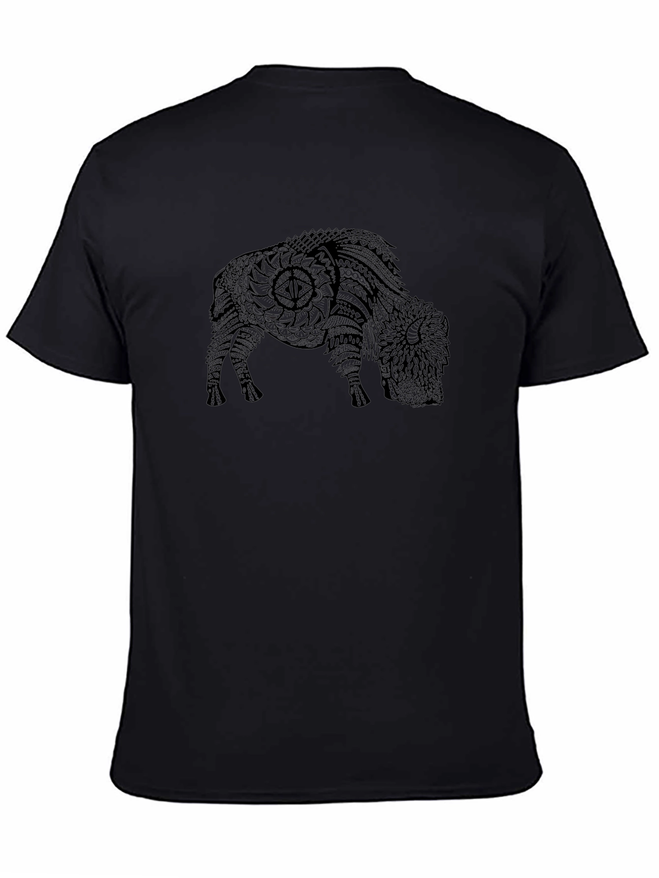 Black T-Shirt with Bison Graphic Print
