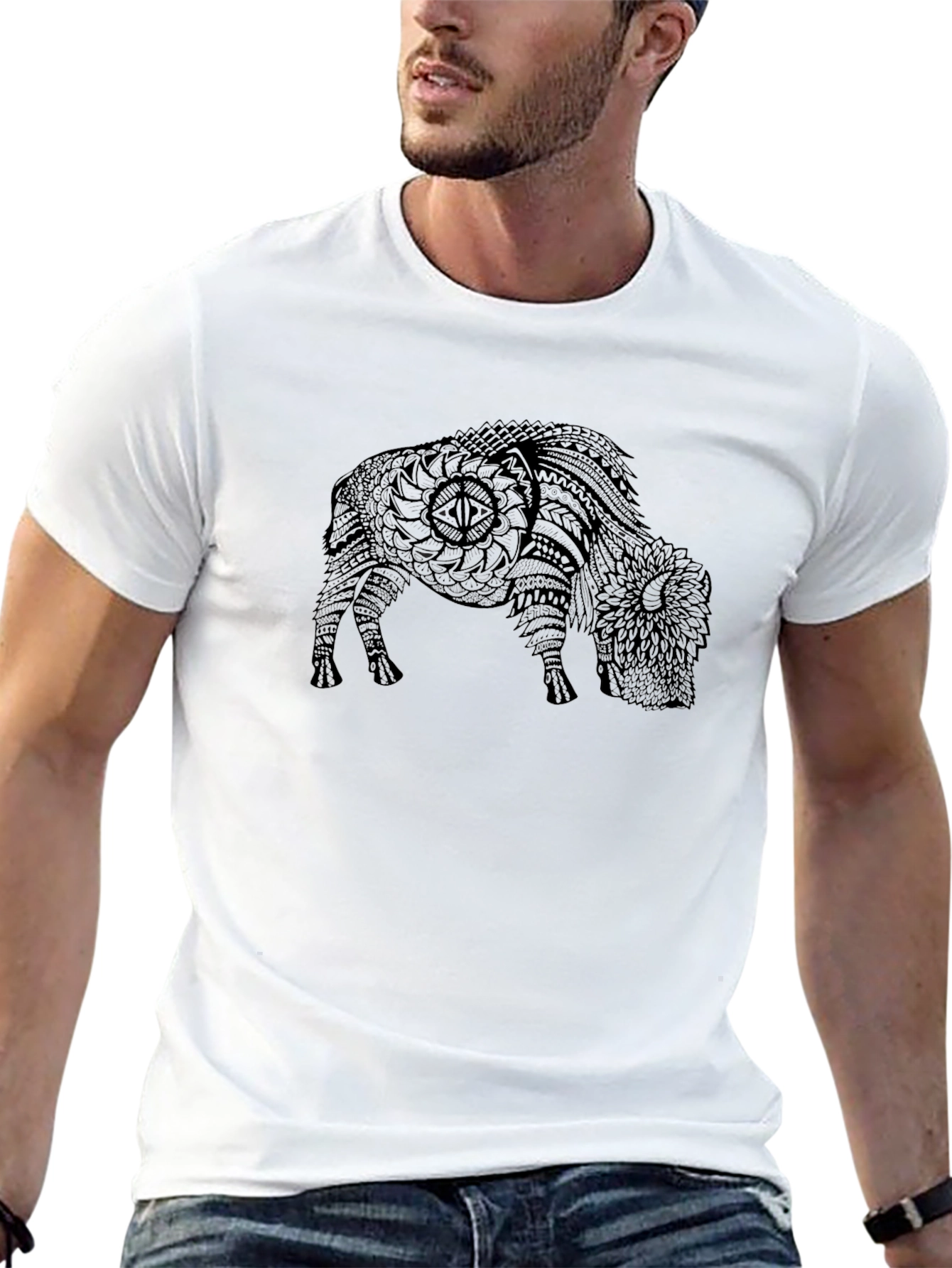 Black T-Shirt with Bison Graphic Print