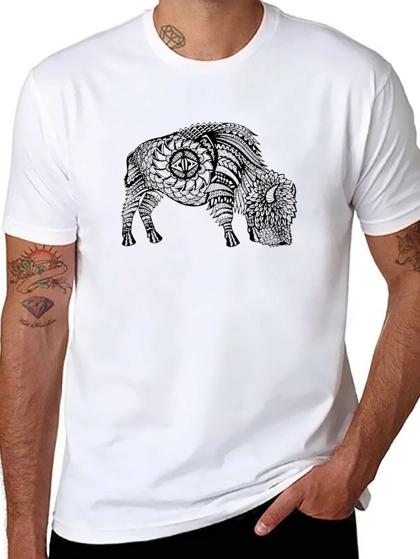 Black T-Shirt with Bison Graphic Print
