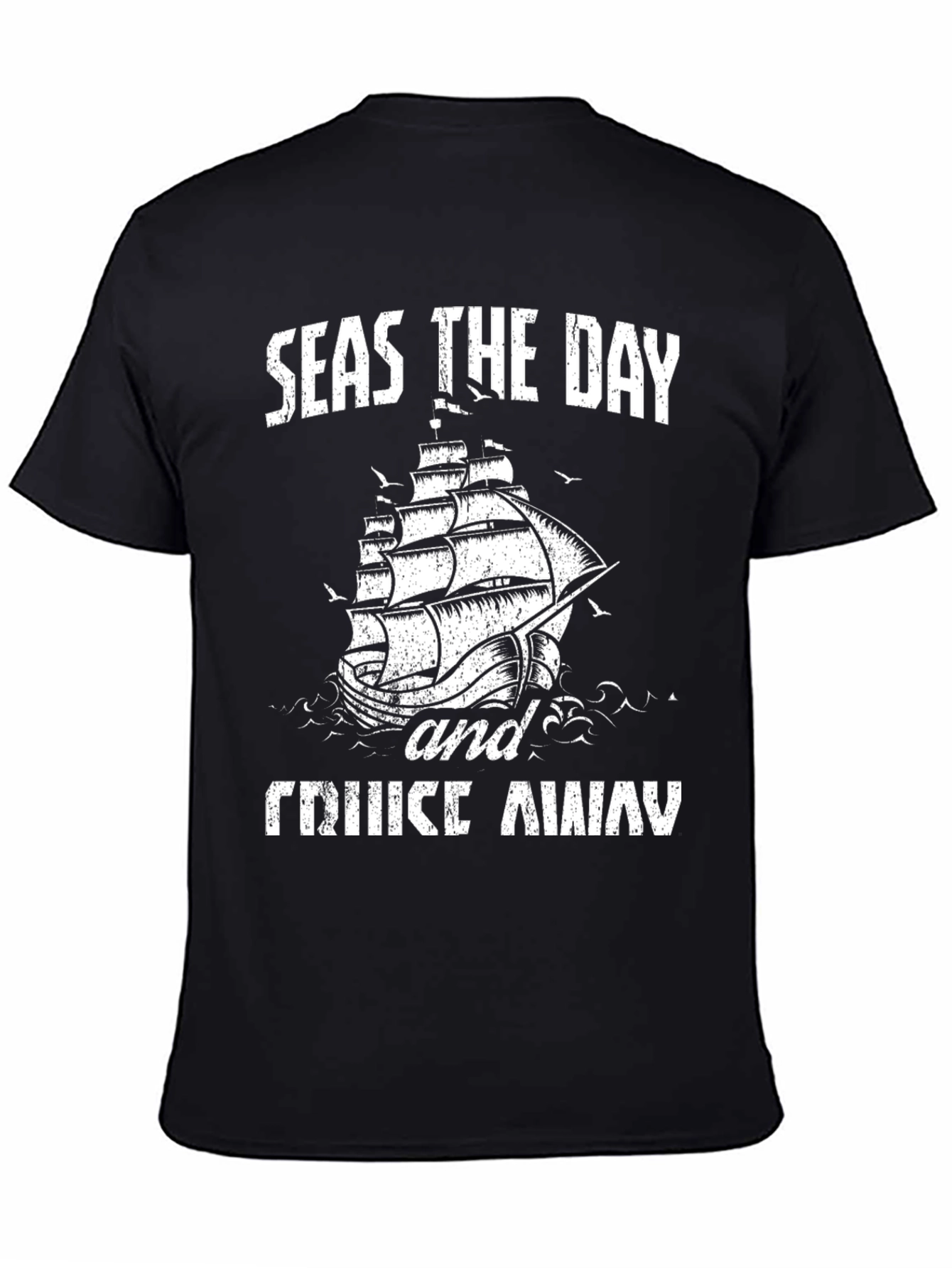 Seas The Day Cruise Away Black Graphic Tee