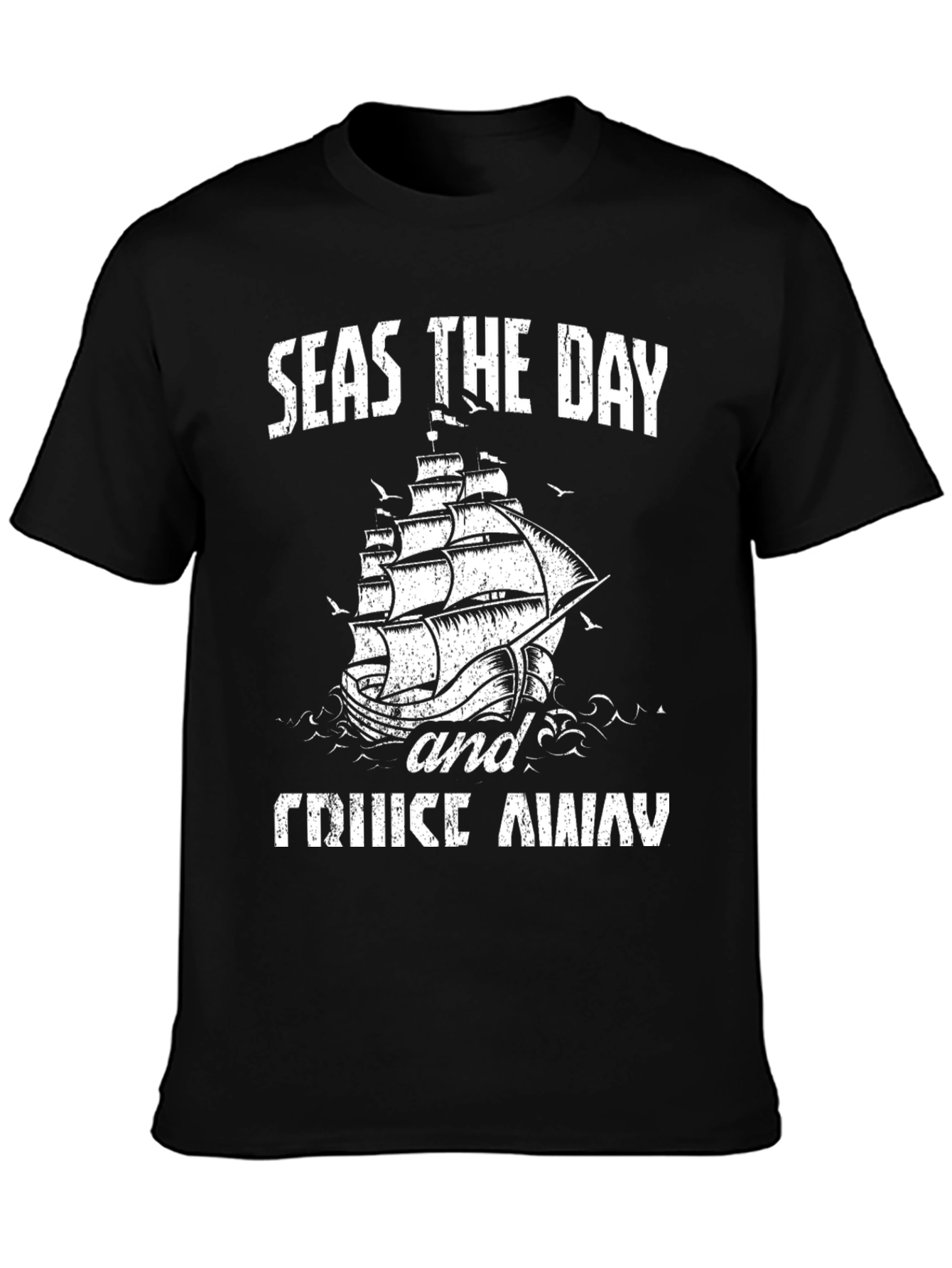 Seas The Day Cruise Away Black Graphic Tee