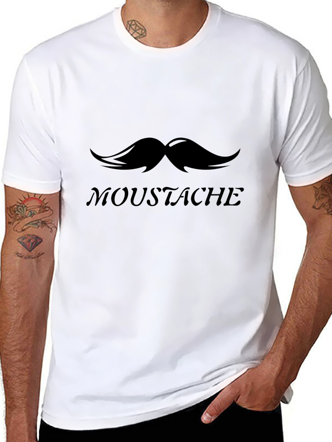 Moustache Graphic Black Tee - Classic Funny Design