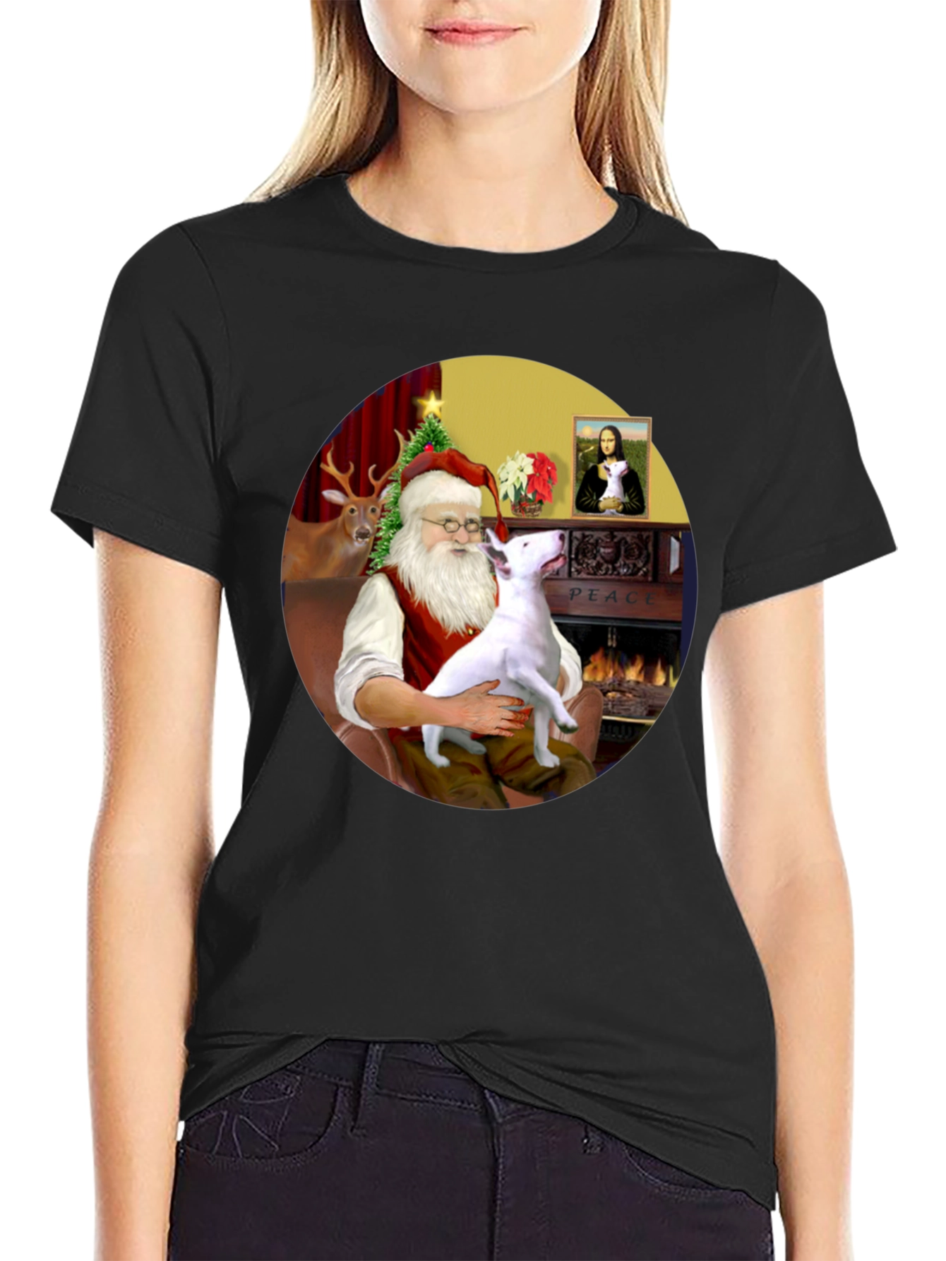 Santa & Bull Terrier T-Shirt Holiday Apparel