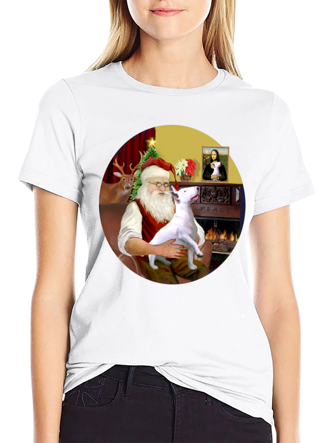 Santa & Bull Terrier T-Shirt Holiday Apparel