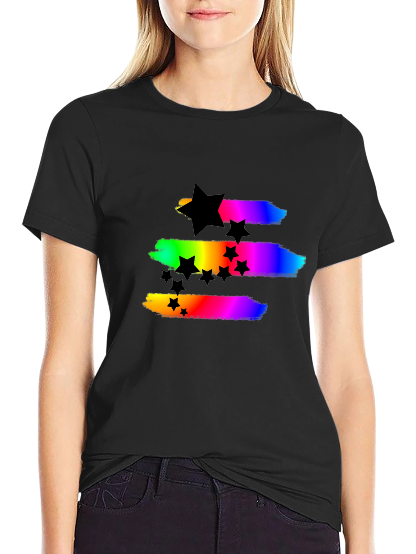Rainbow Stars Black T-Shirt