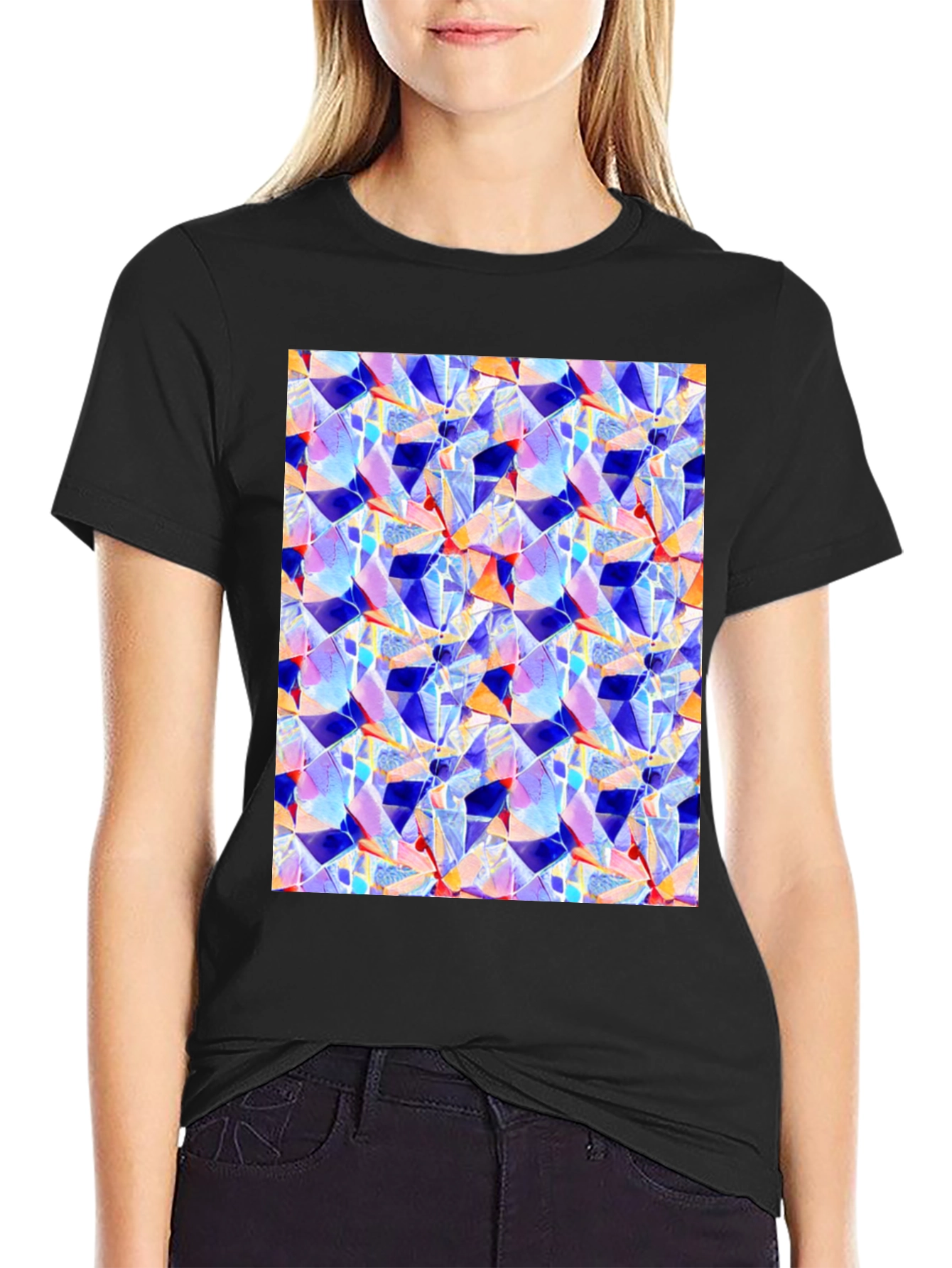 Abstract Geometric Print Black T-Shirt